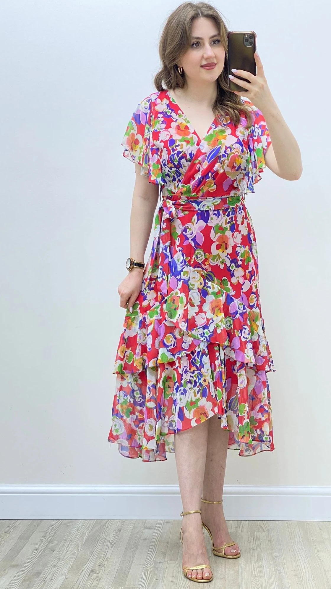 İspanyol Şifon Elbise Kırmızı