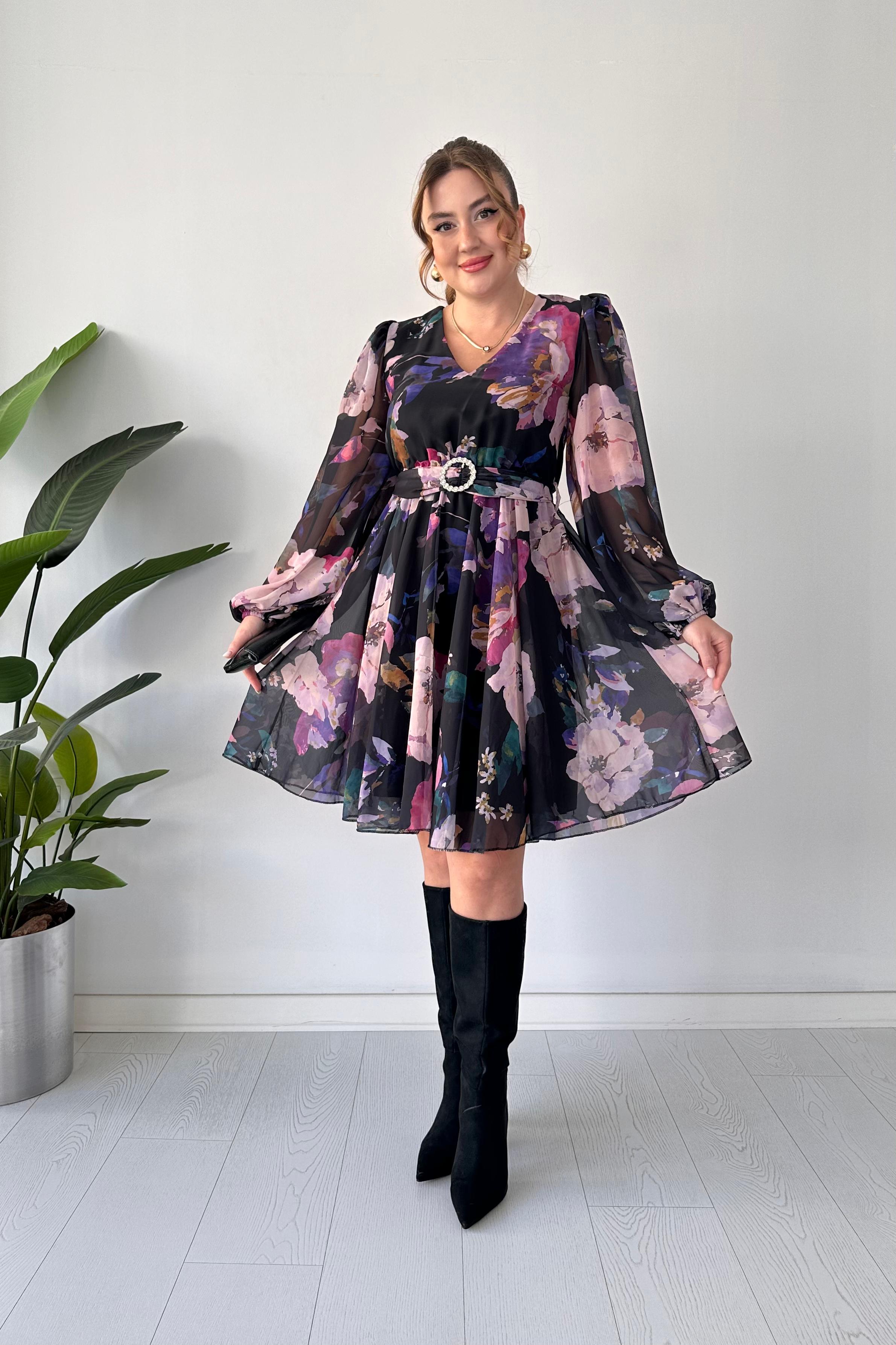 Floral Şifon Elbise