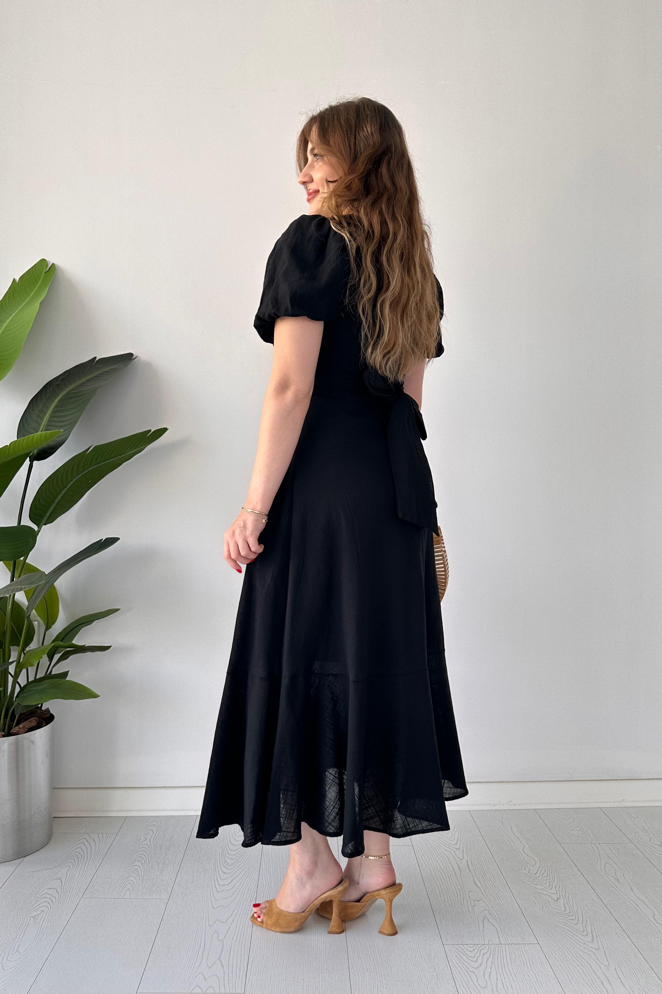 Eteği Volan Keten Elbise