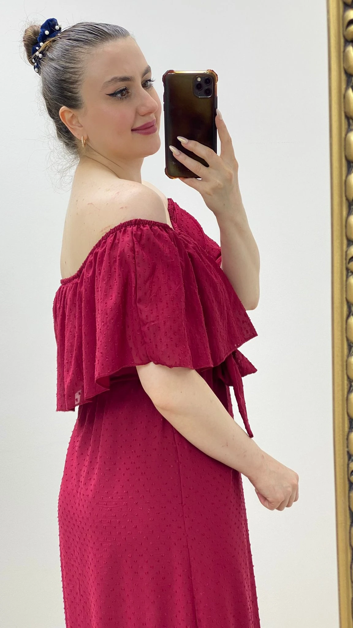 Kabarcık Puanlı Madonna Elbise Bordo