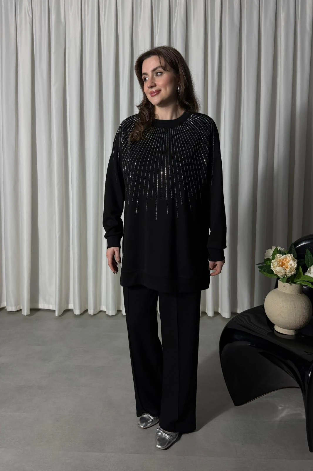 Sıra Taşlı İkili Takım - Siyah