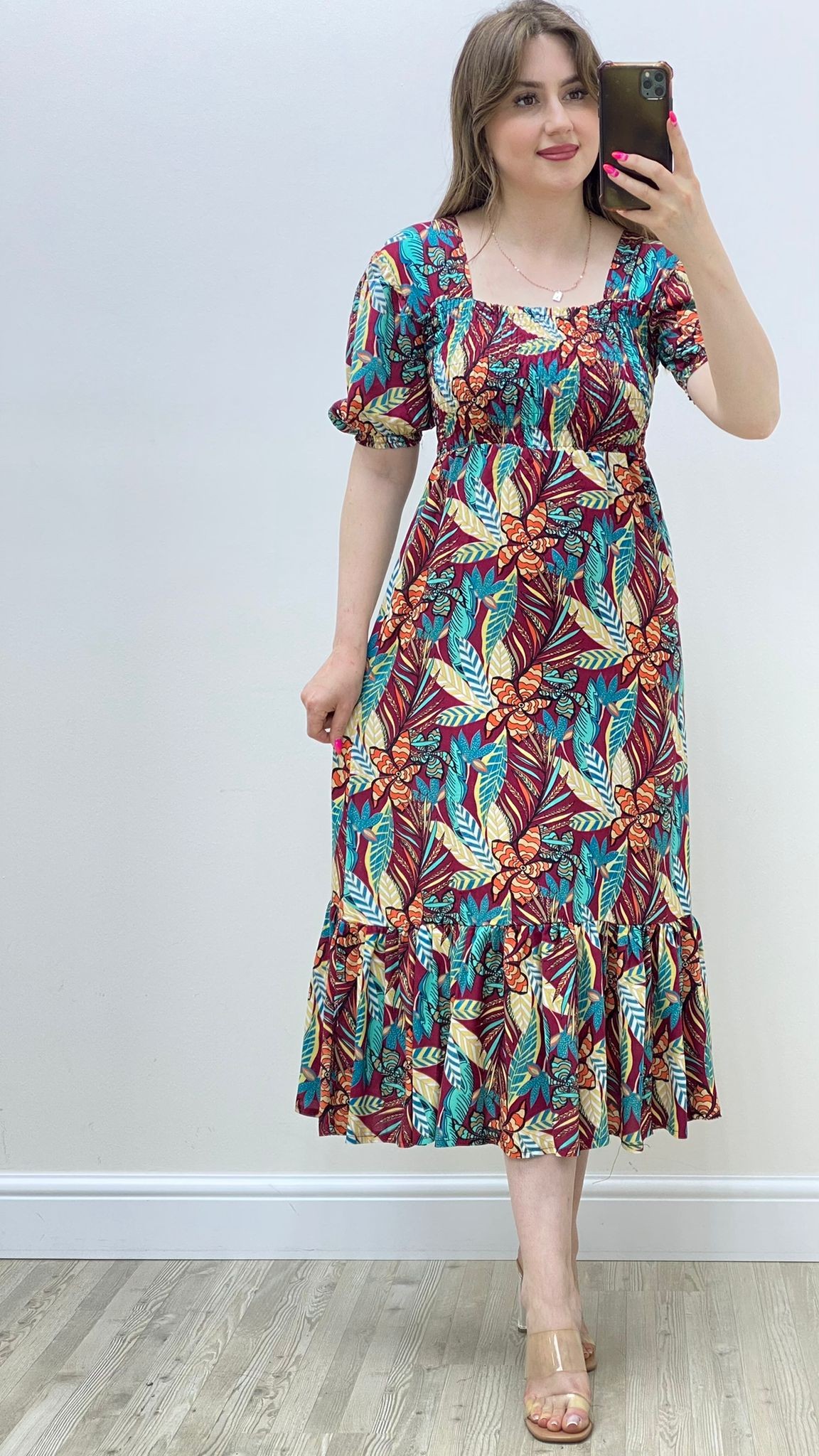 Gipeli Yaprak Elbise Bordo