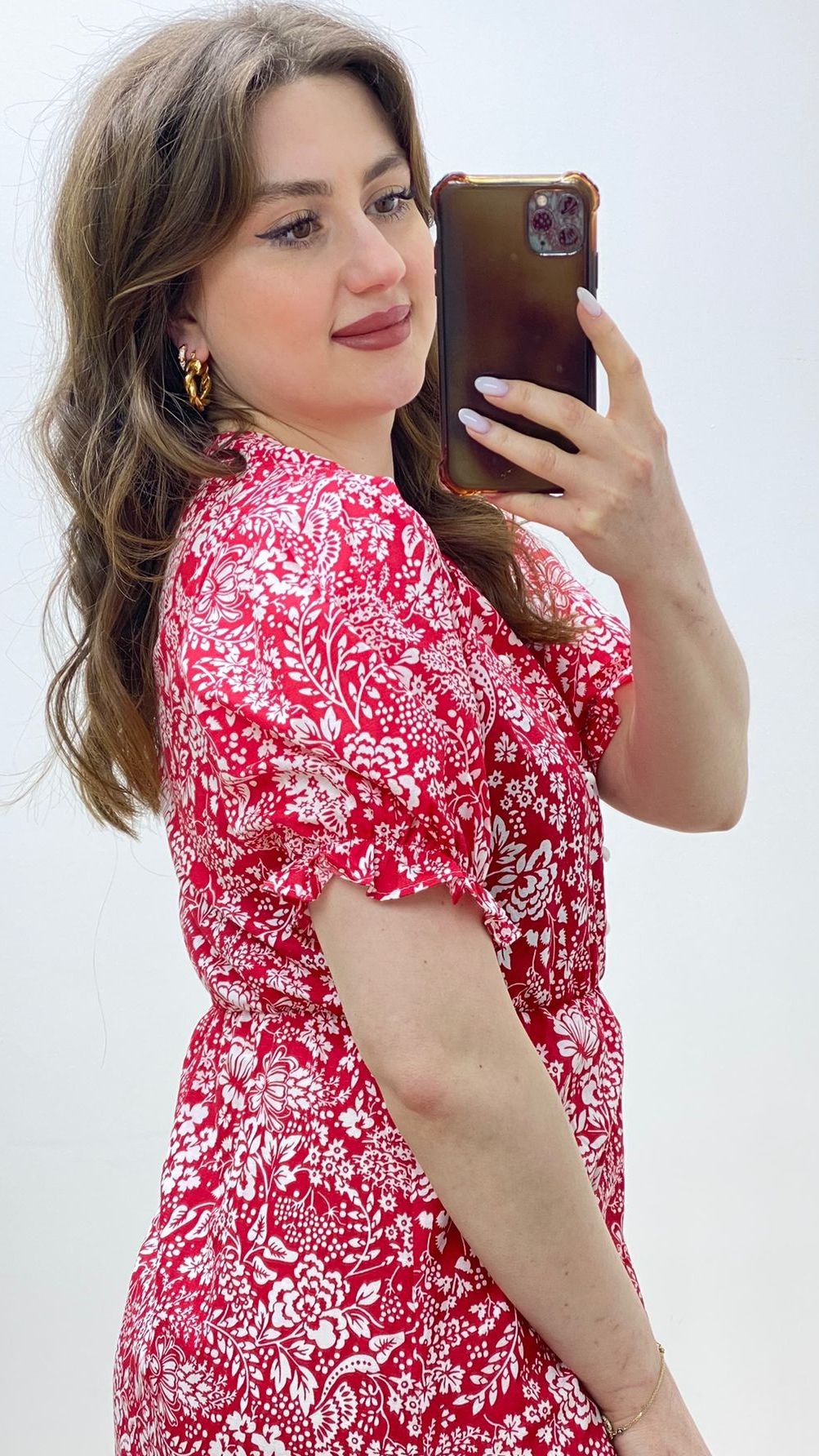 Yırtmaçlı Poplin Elbise Kırmızı