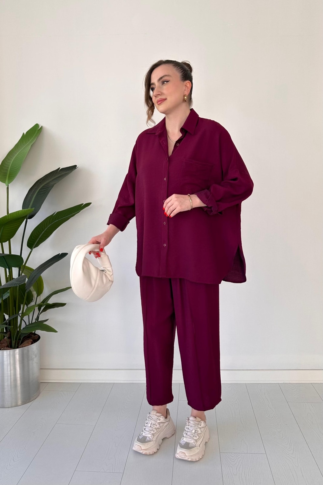 Gömlekli Modal Takım - Bordo