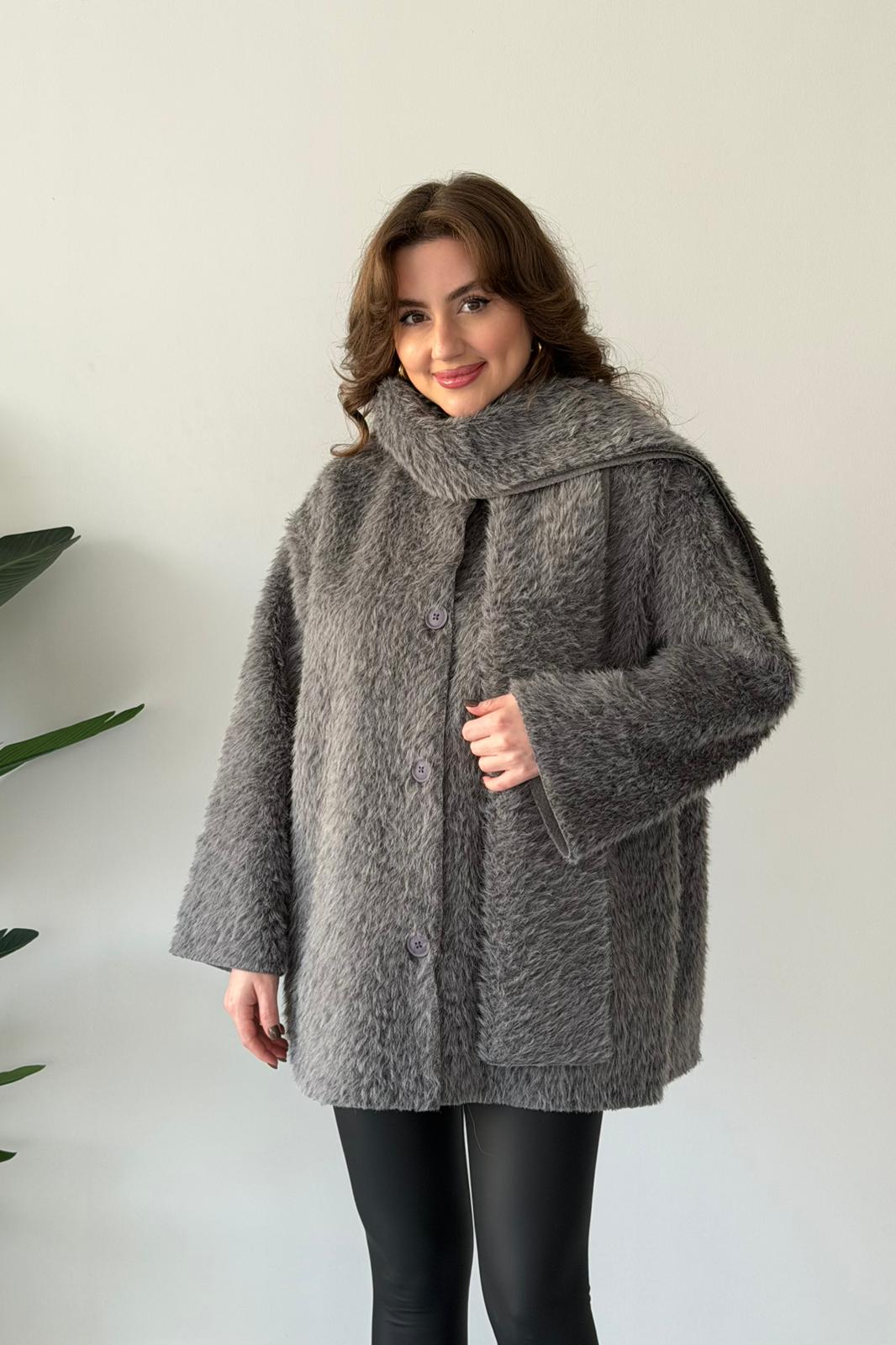 Atkılı Kürk Ceket - Gri