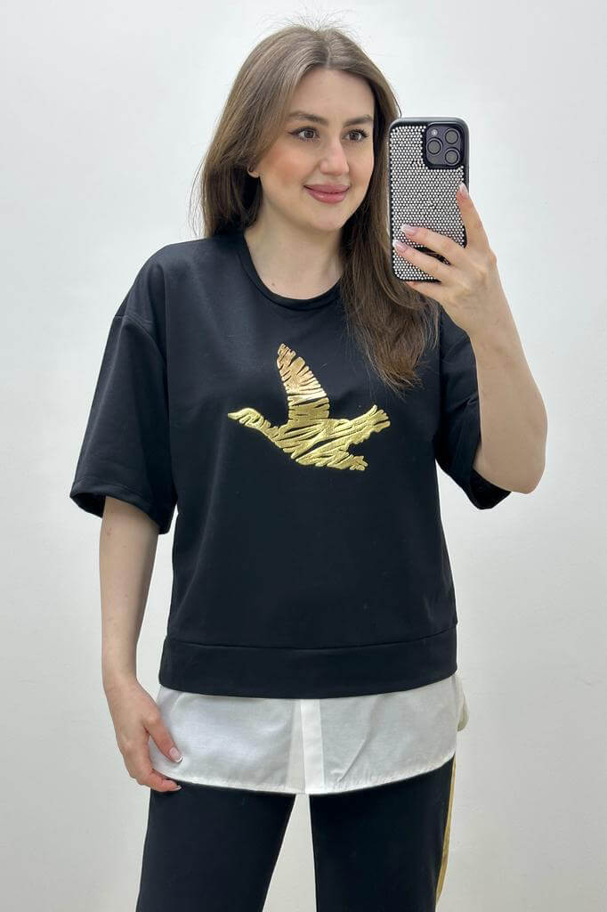 Gömlek Detay İkili Takım Siyah