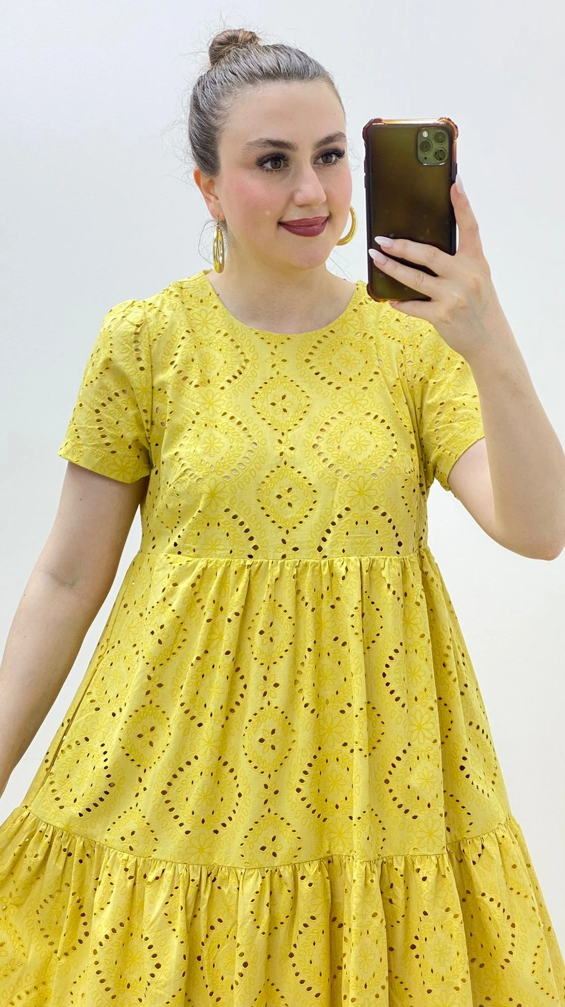 Kısa Kollu Fisto Elbise Sarı