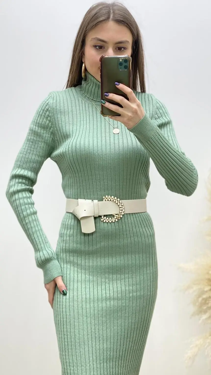 Balıkçı Fitilli Triko Elbise Mint · 6