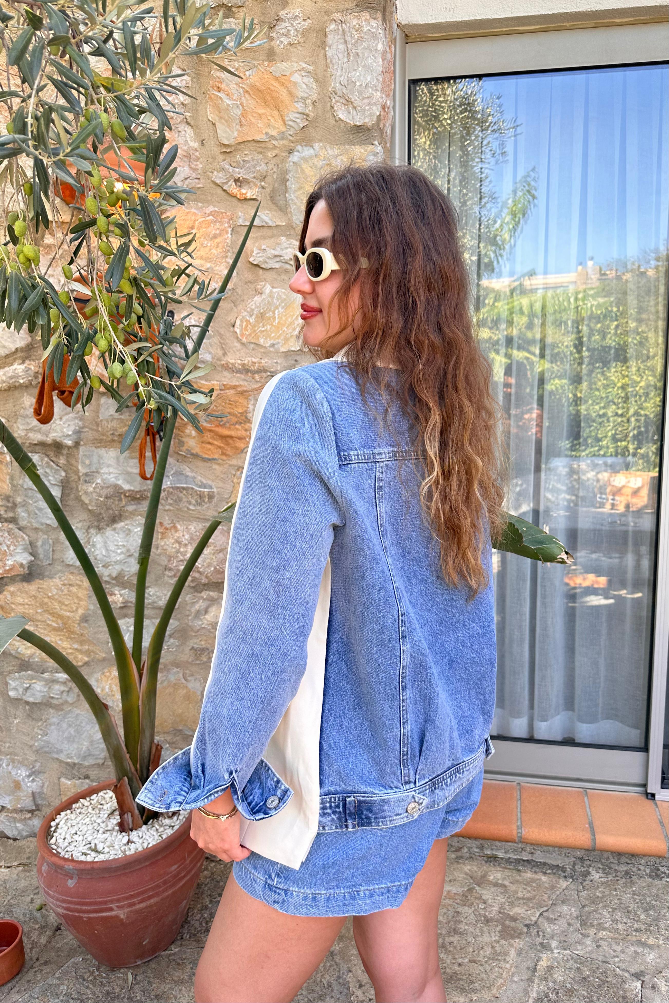 Cep Detaylı Denim Blazer