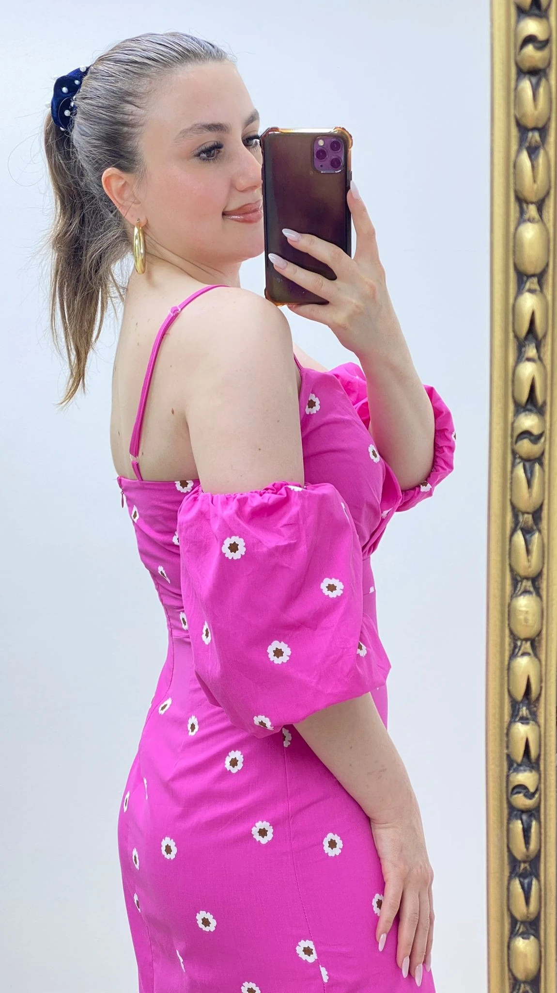 Balon Detay Askılı Poplin Elbise Pembe