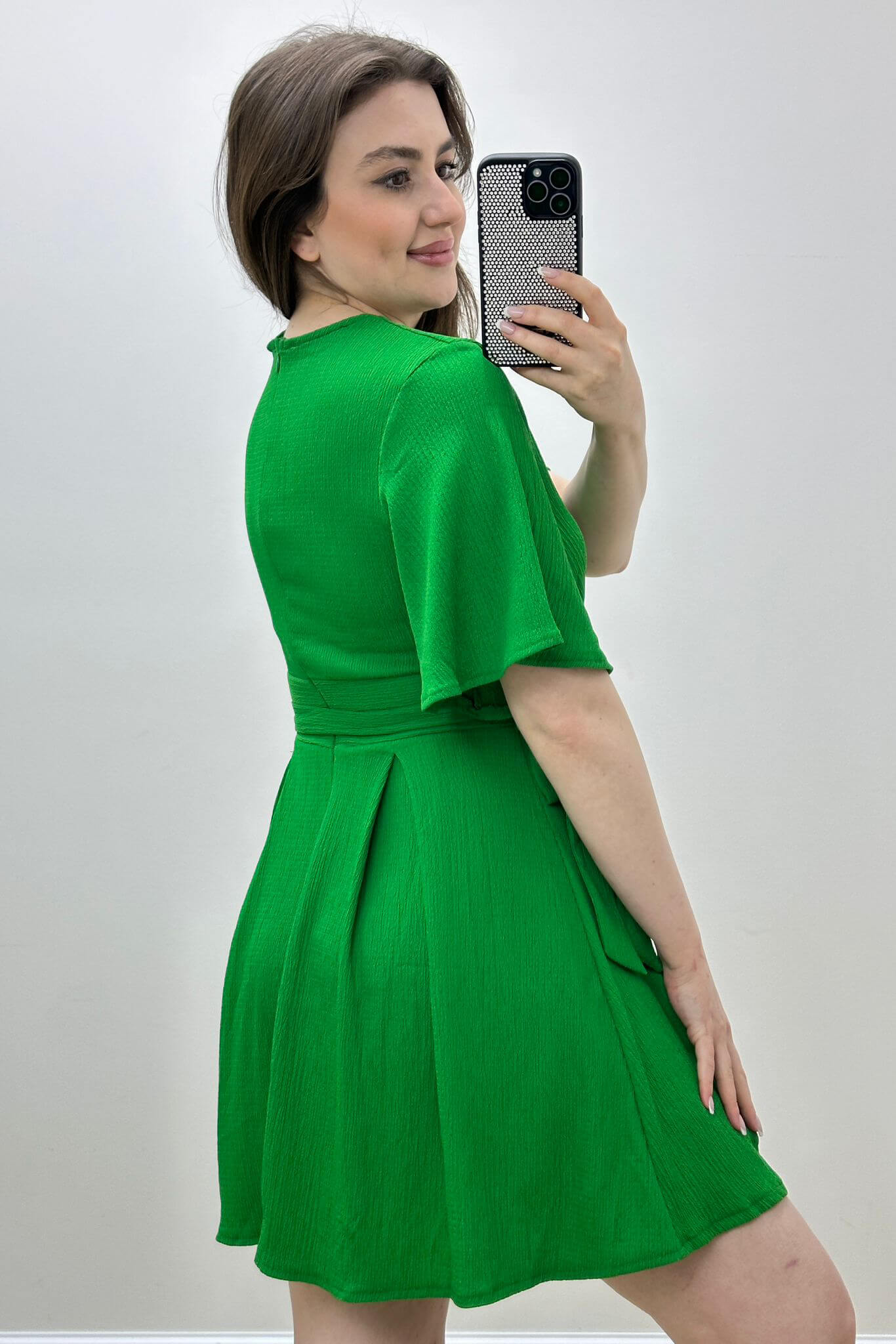 Gofre Şortlu Elbise Yeşil