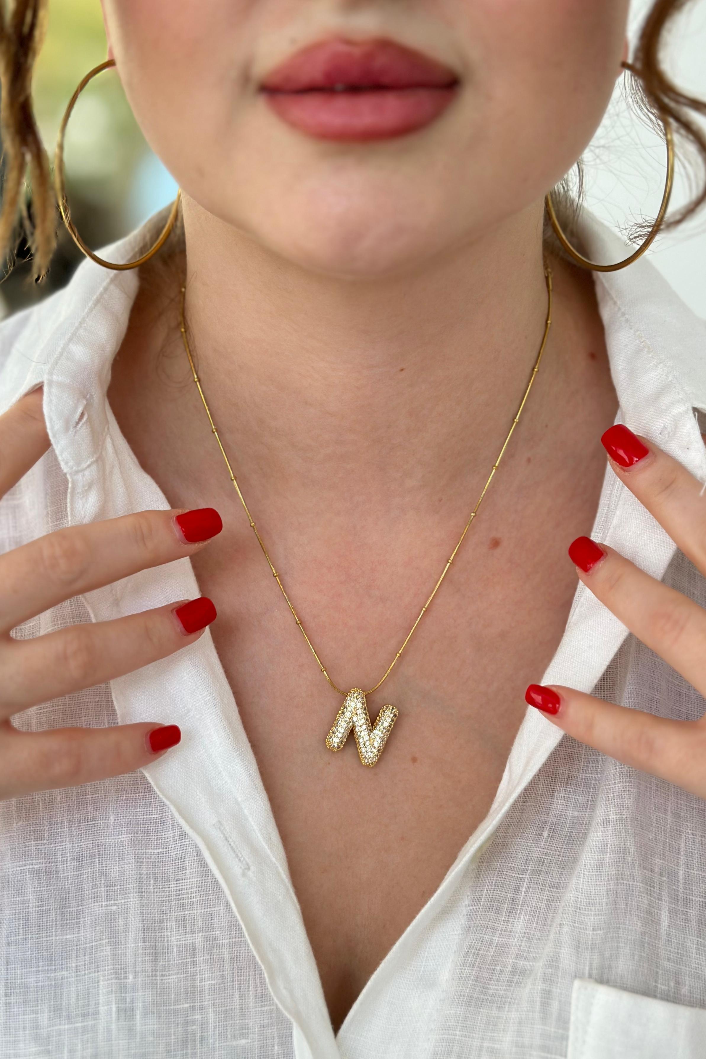 Taşlı Bubble Çelik Kolye N