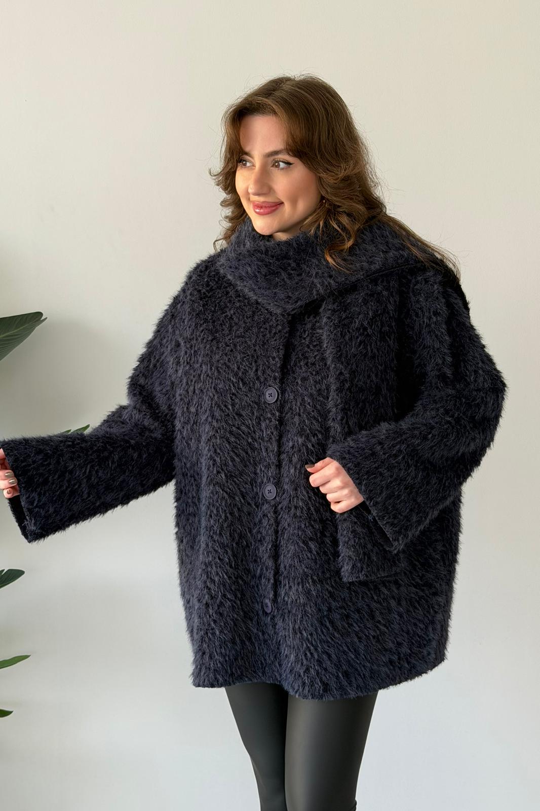 Atkılı Kürk Ceket - Lacivert