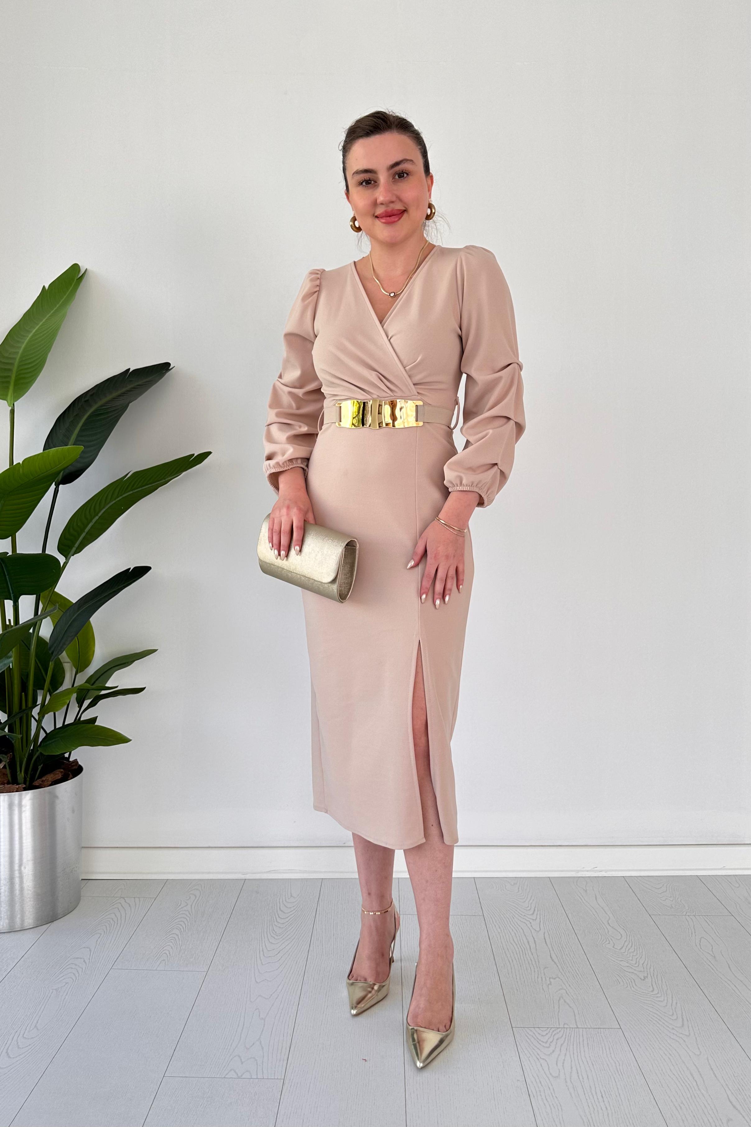 Dalga Kemer Krep Elbise