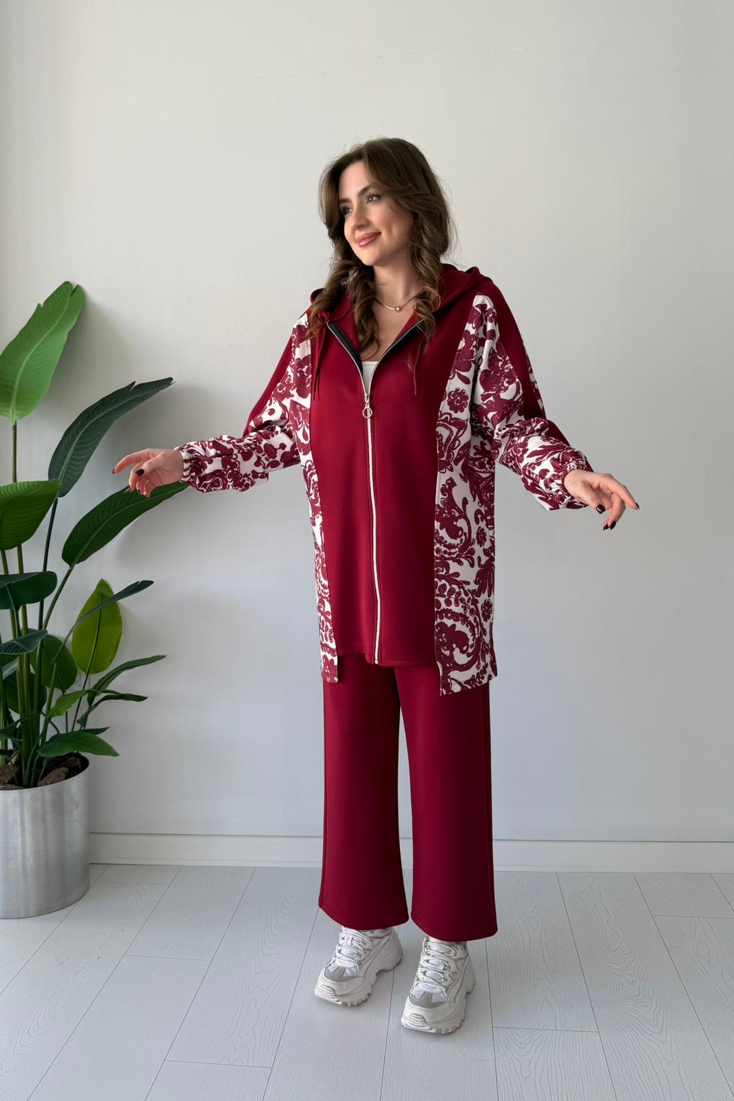 Desenli Scuba Takım - Bordo