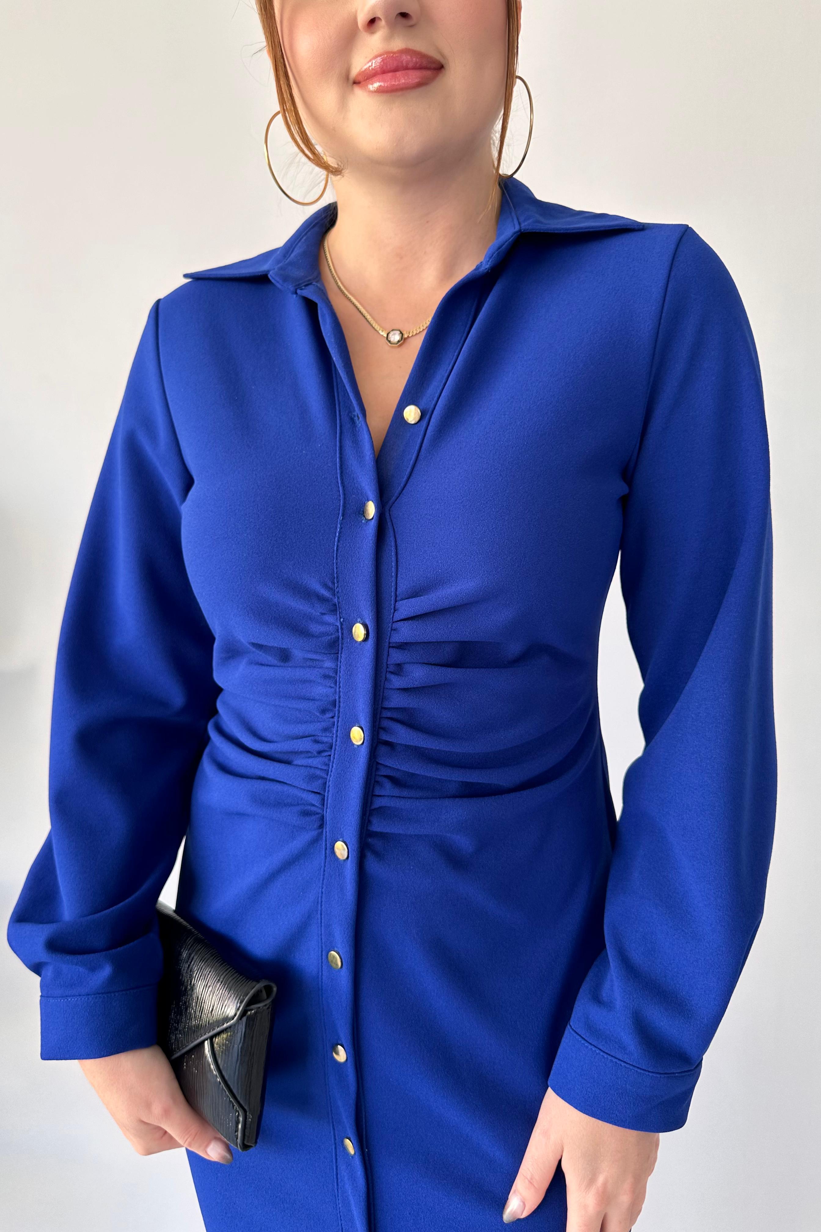 Göğüs Büzgü Gömlek Elbise