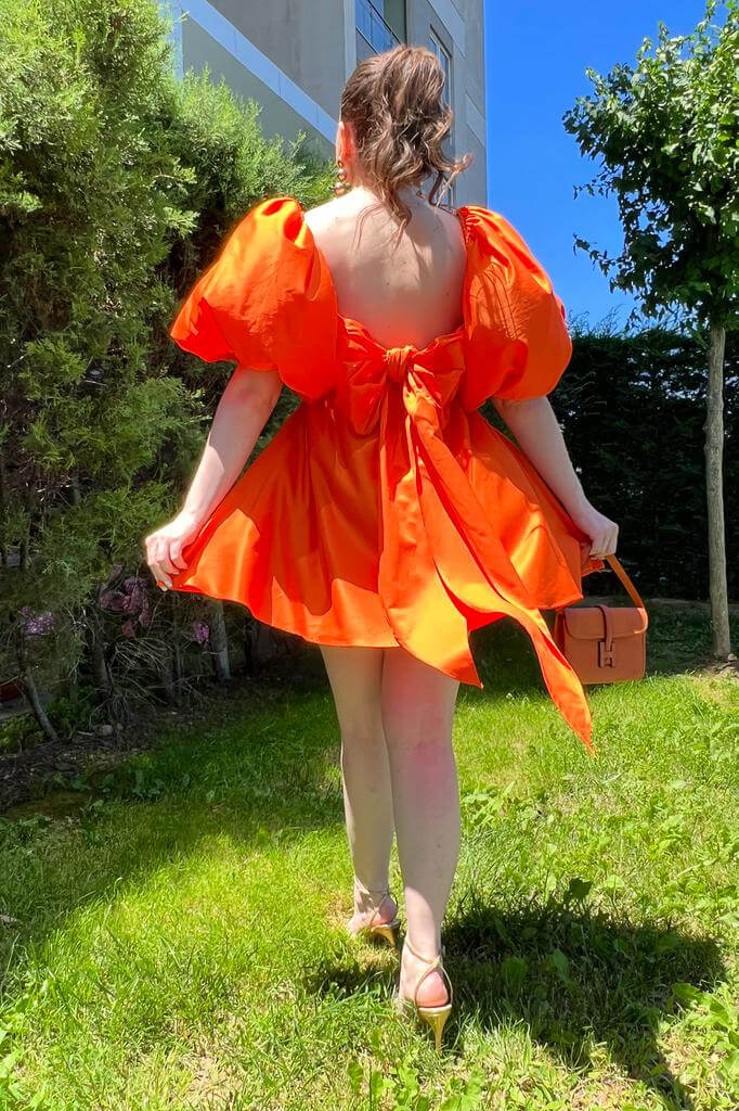 Fiyonk Mini Elbise Turuncu