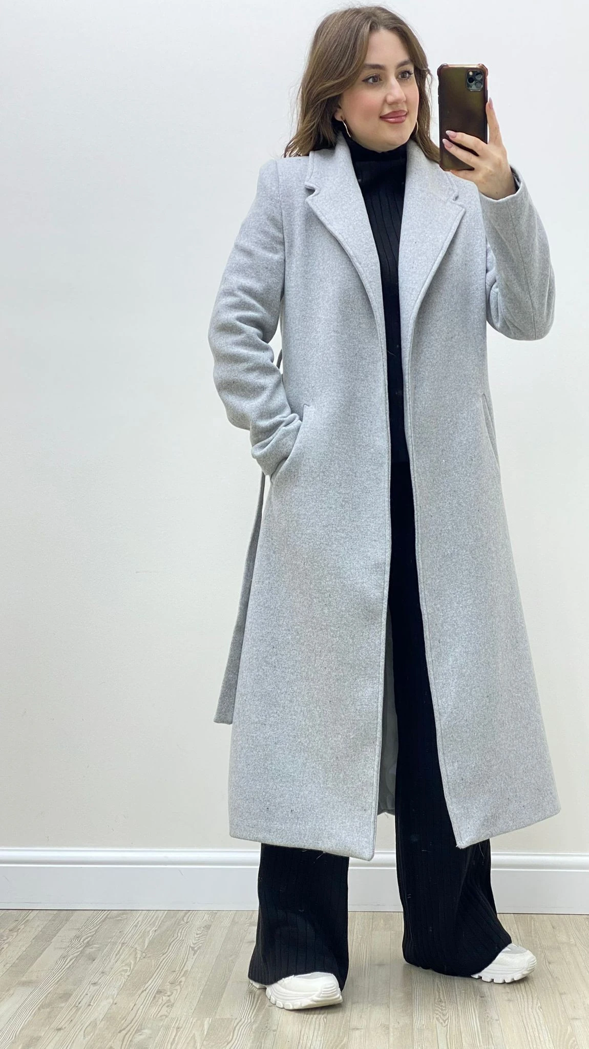 Uzun Astarlı Kaşe Kaban Gri