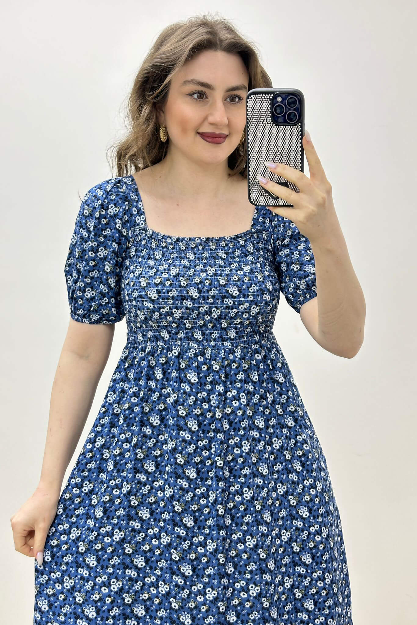 Gipeli Kır Papatyalı Viskon Elbise Lavivert