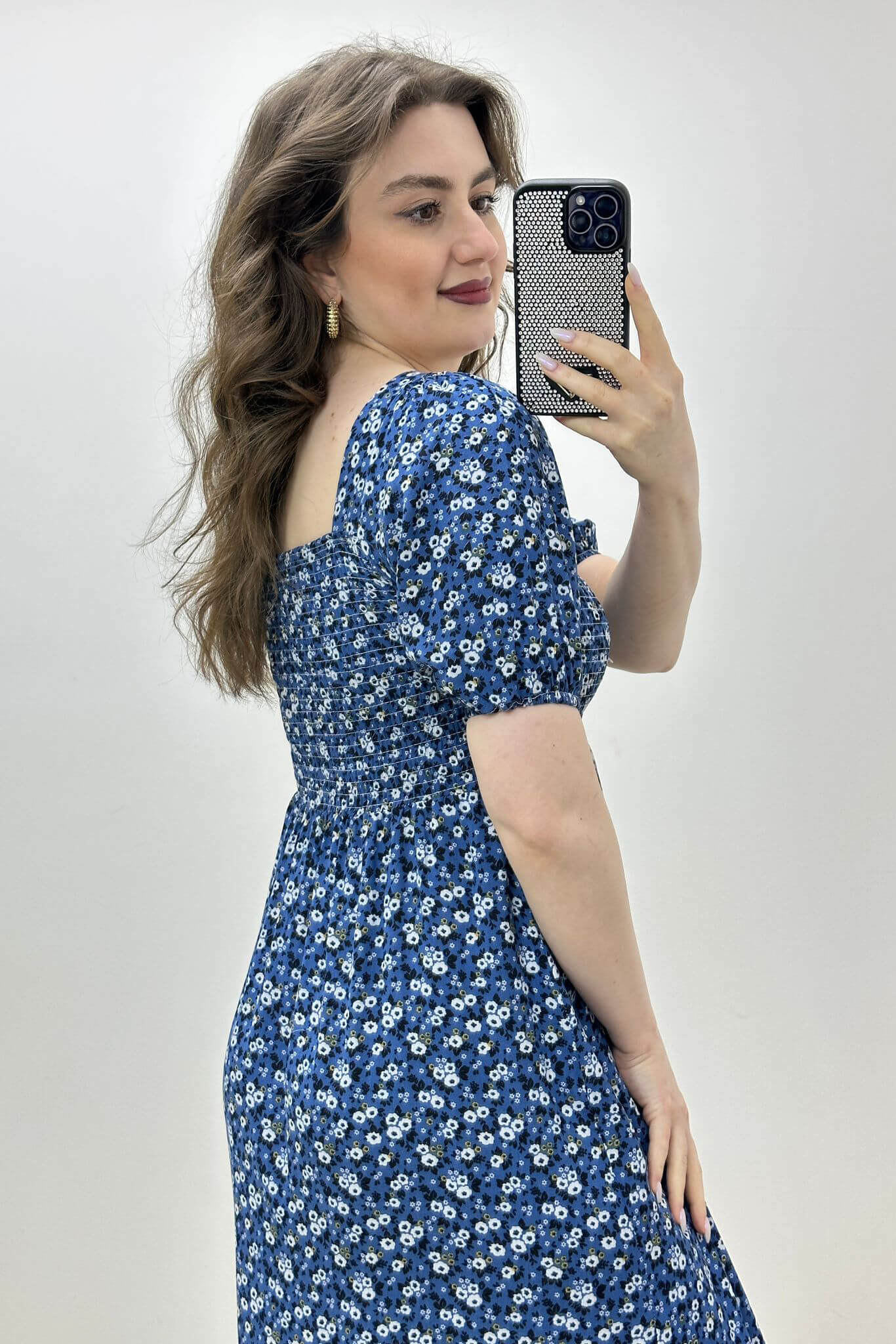 Gipeli Kır Papatyalı Viskon Elbise Lavivert