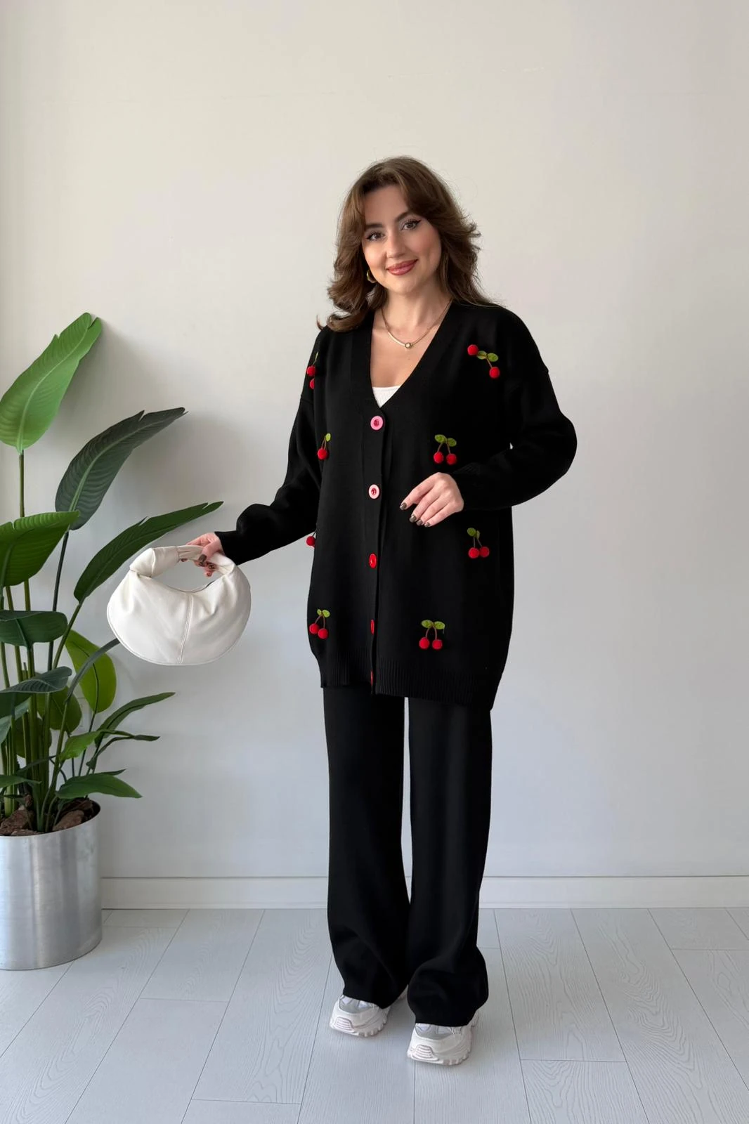 Kirazlı Triko Takım - Siyah