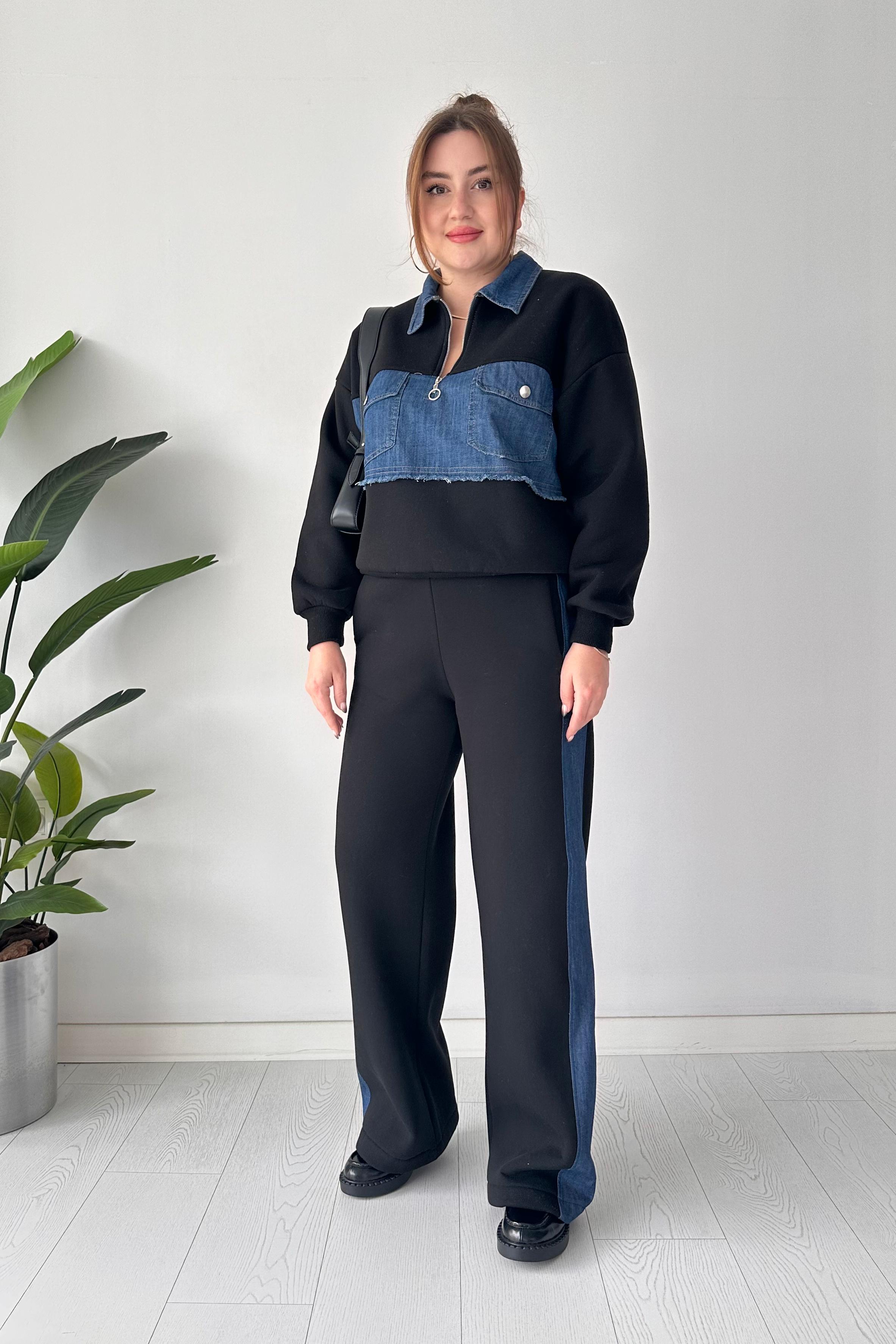 Denim Cepli İçi Polar Eşofman Takımı