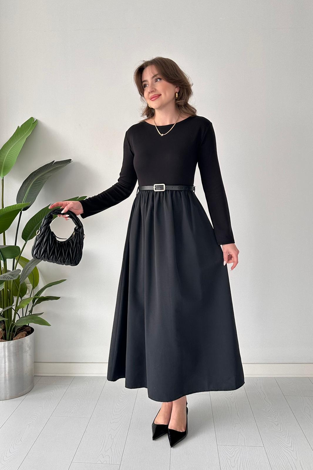 Kemerli Poplin Detay Elbise