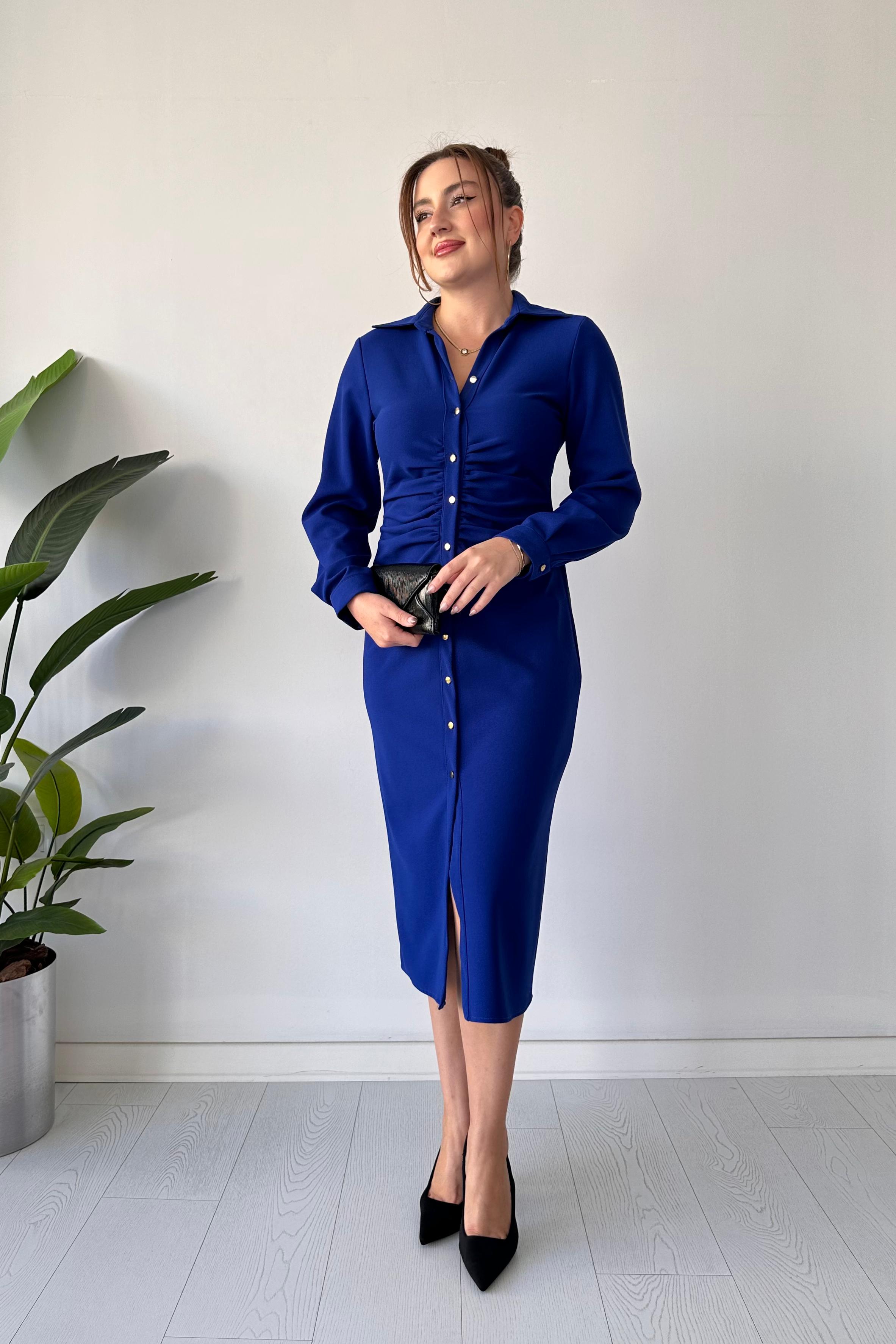 Göğüs Büzgü Gömlek Elbise