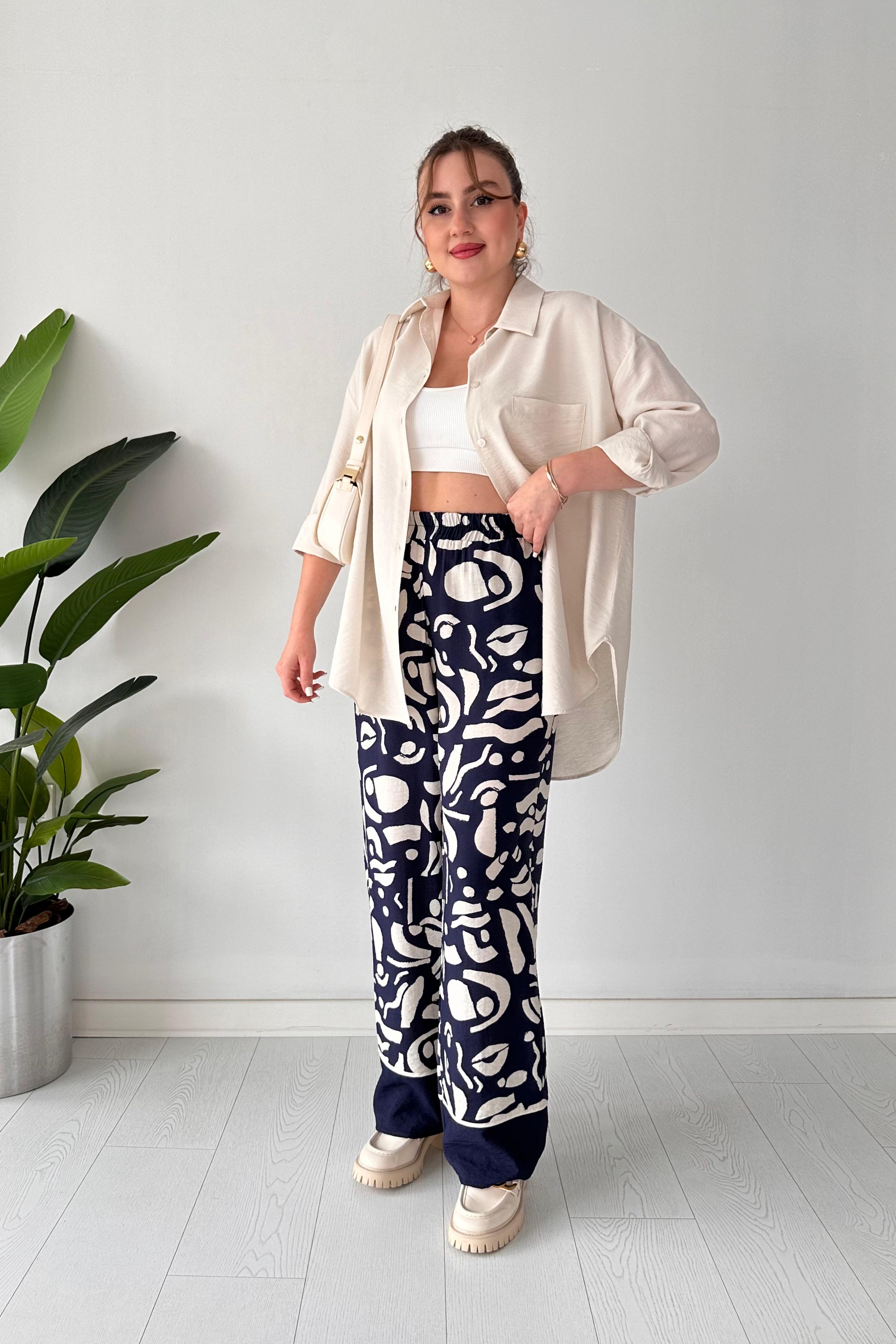 Desenli Pantolon-Gömlek İkili Takım
