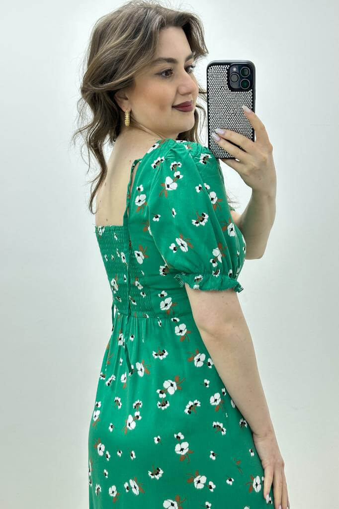 Nergis Viskon Elbise Yeşil