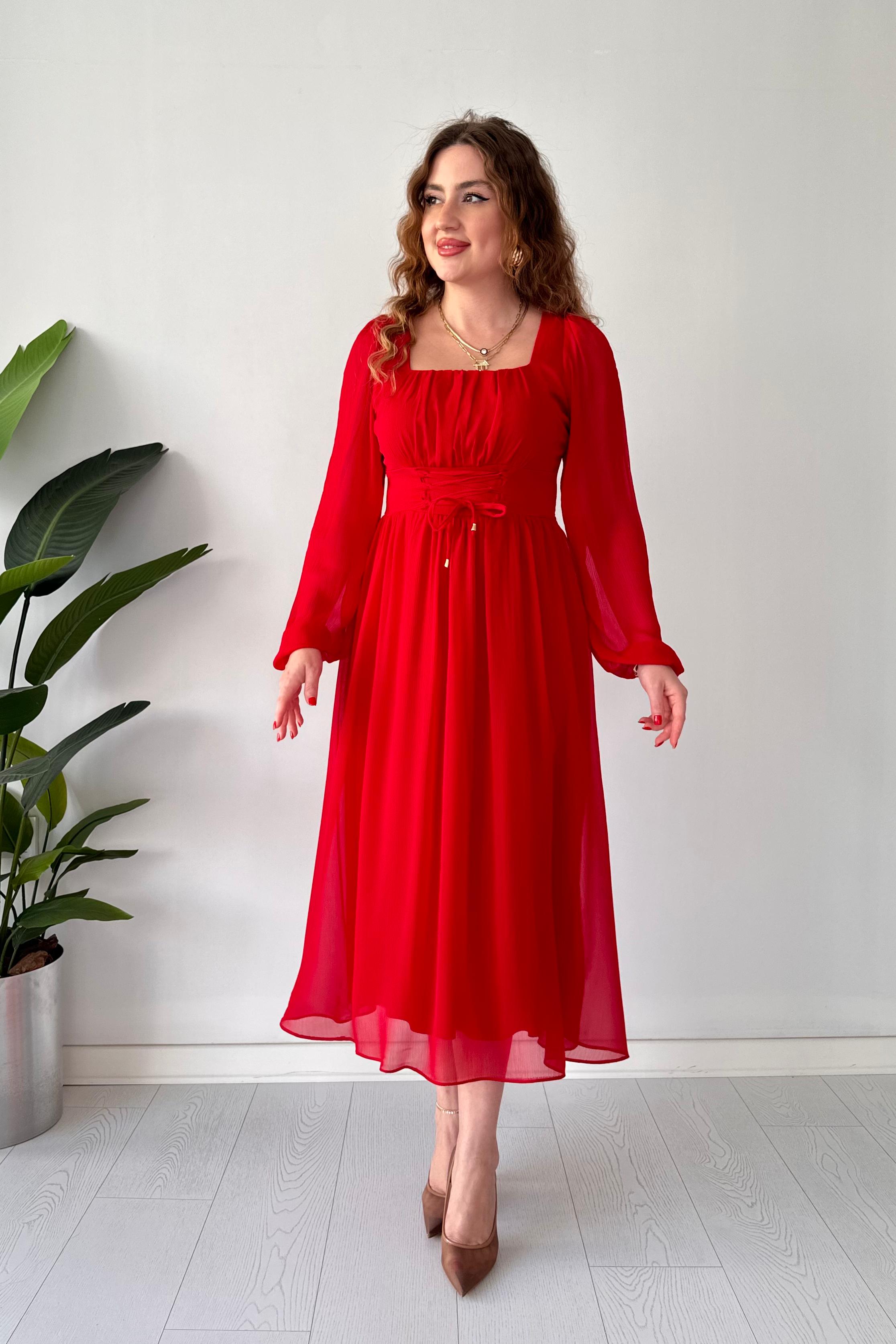 Korsajlı Şifon Elbise