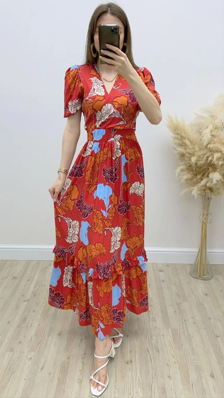 Glayör Desenli Viskon Elbise