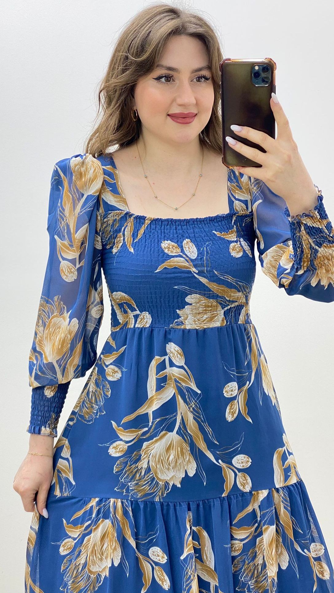 Hanımeli Gipeli Şİfon Elbise Mavi