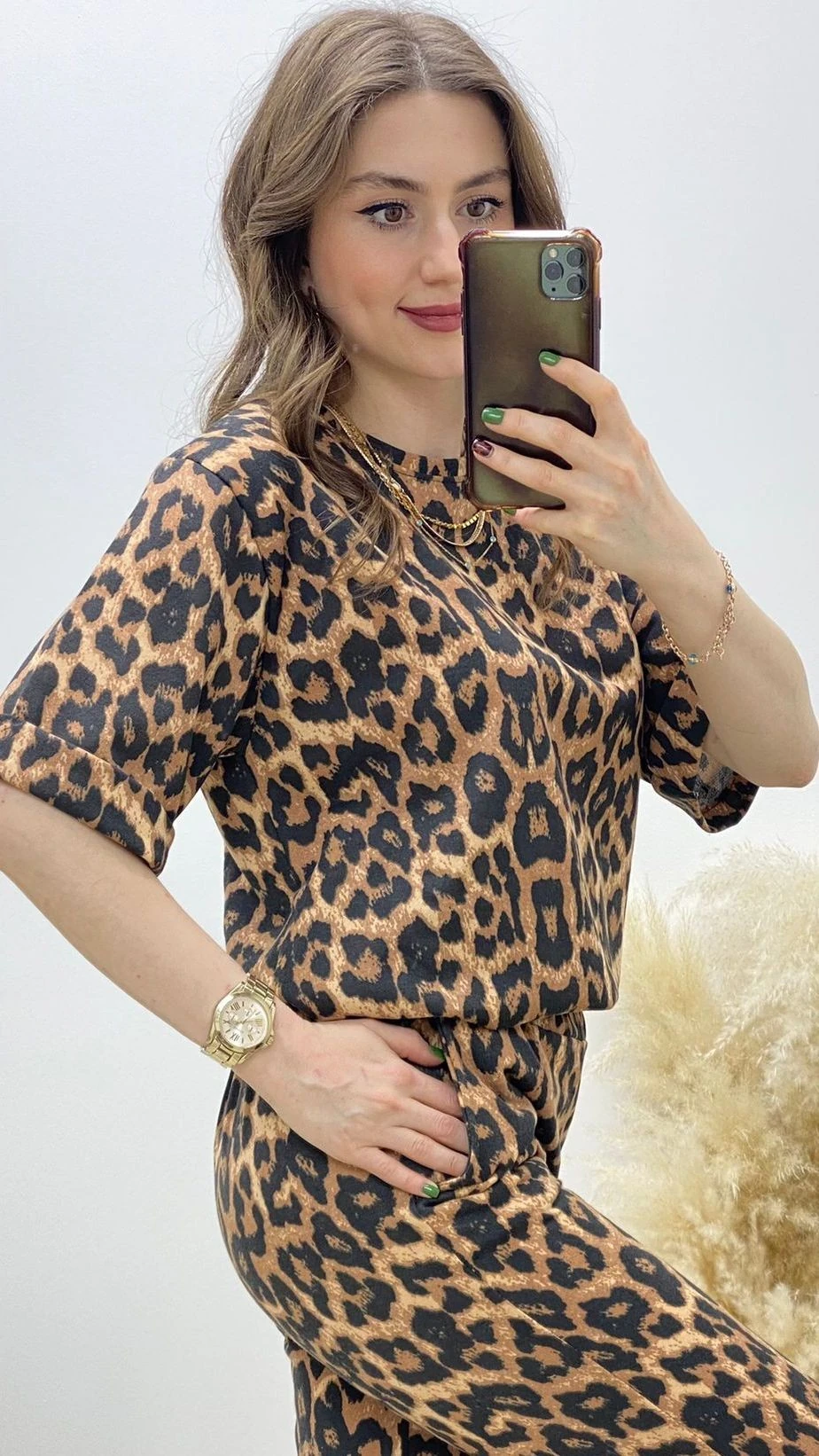 Yırtmaçlı Leopar Pamuk Takım