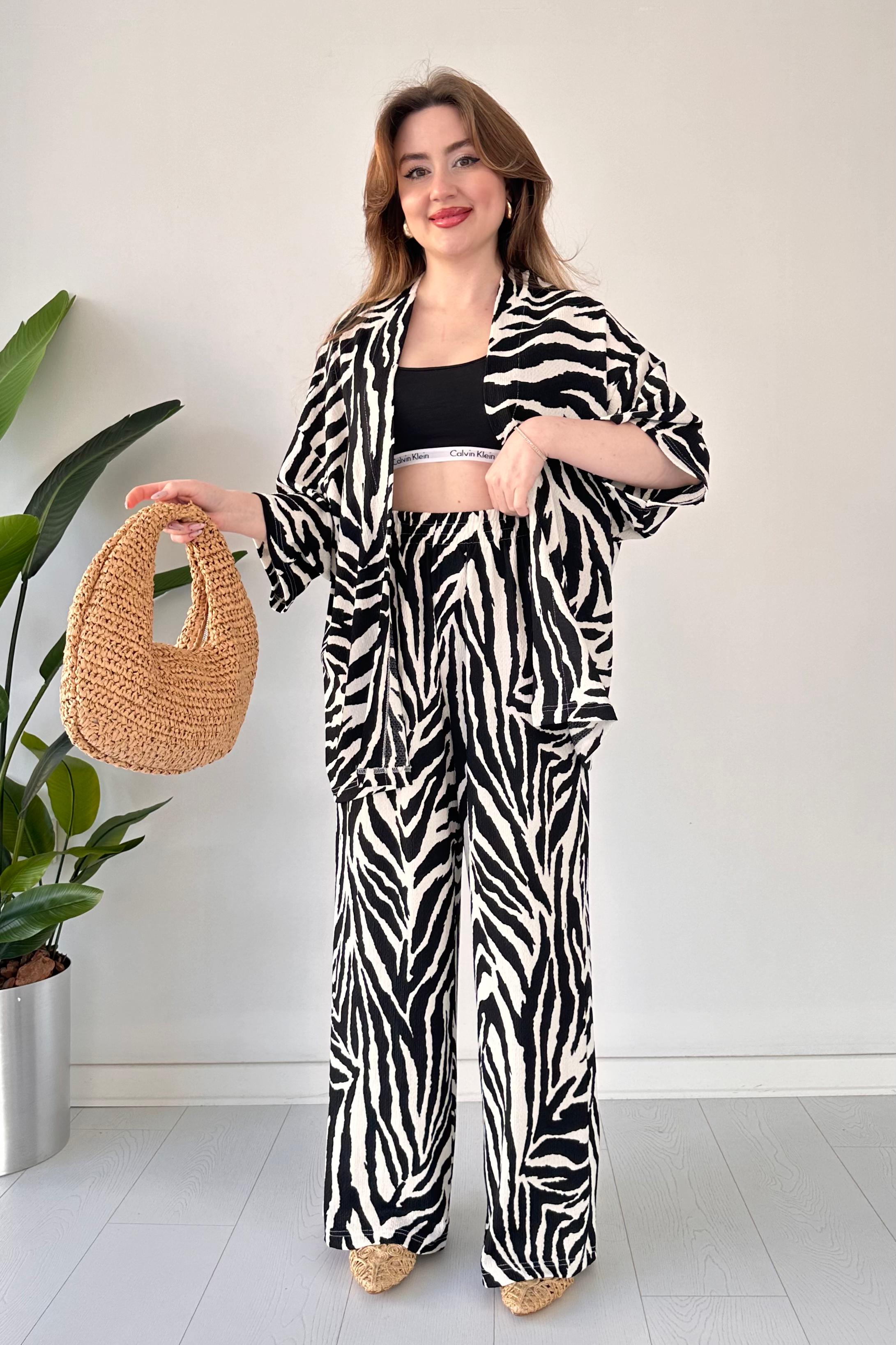 Zebra Gofre İkili Takım Siyah