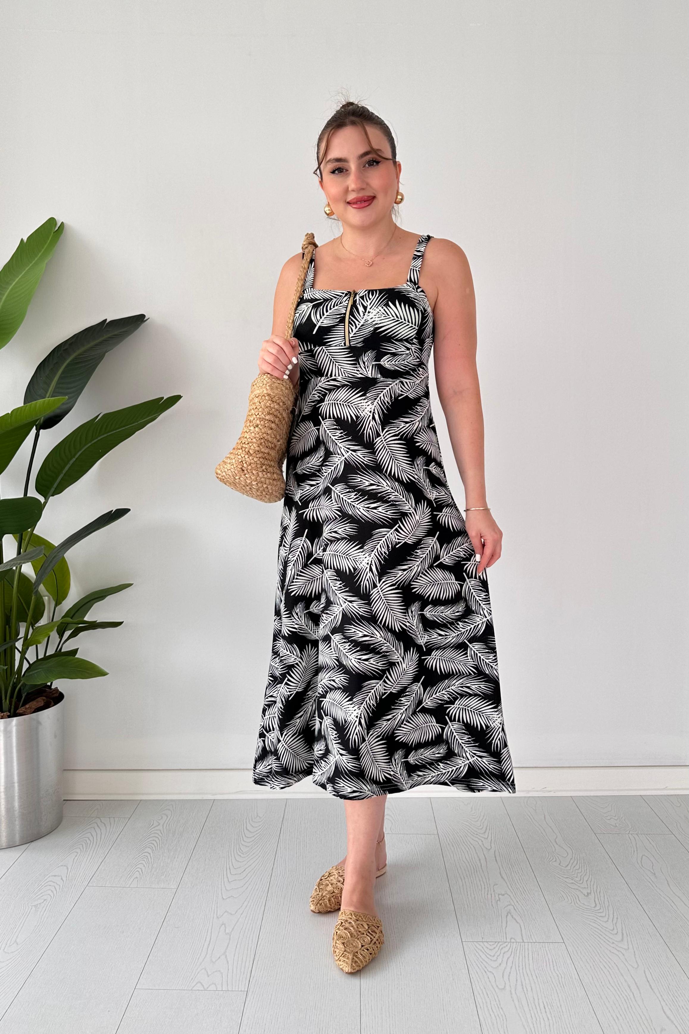 Askılı Palmiye Krep Elbise