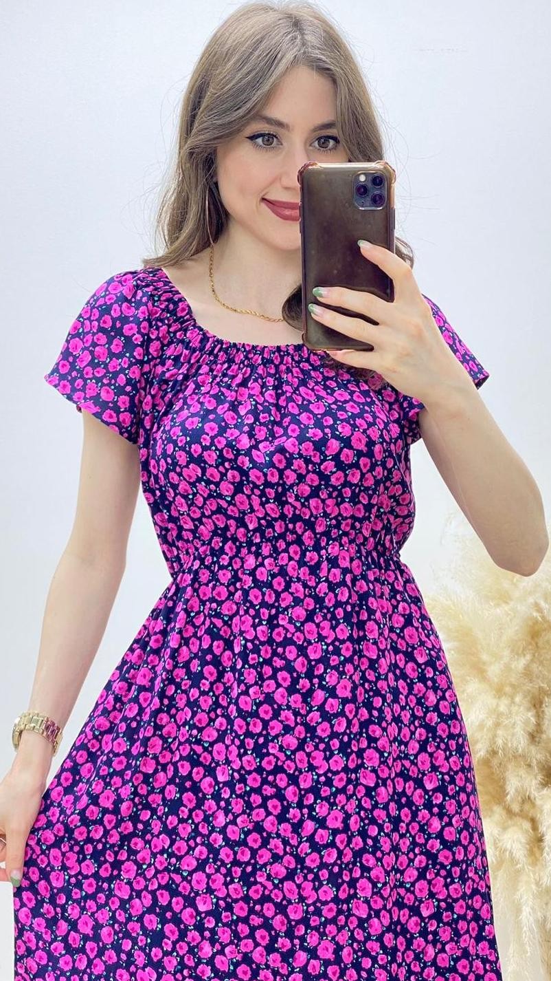 Madonna Pembe Güllü Elbise Lacivert