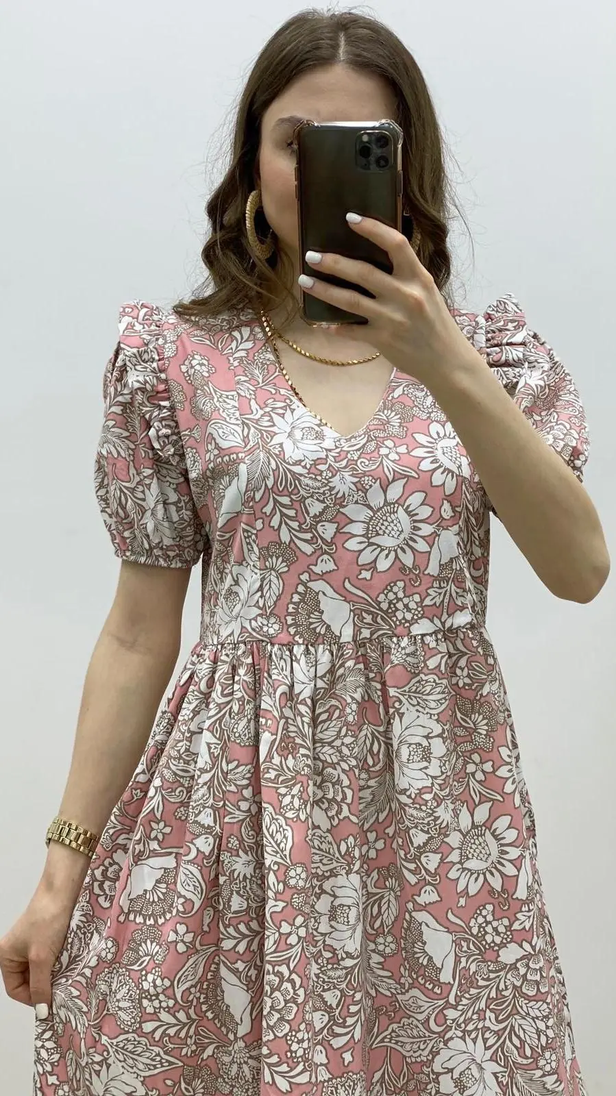 Ayçiçeği Desenli Poplin Elbise Pudra · 6