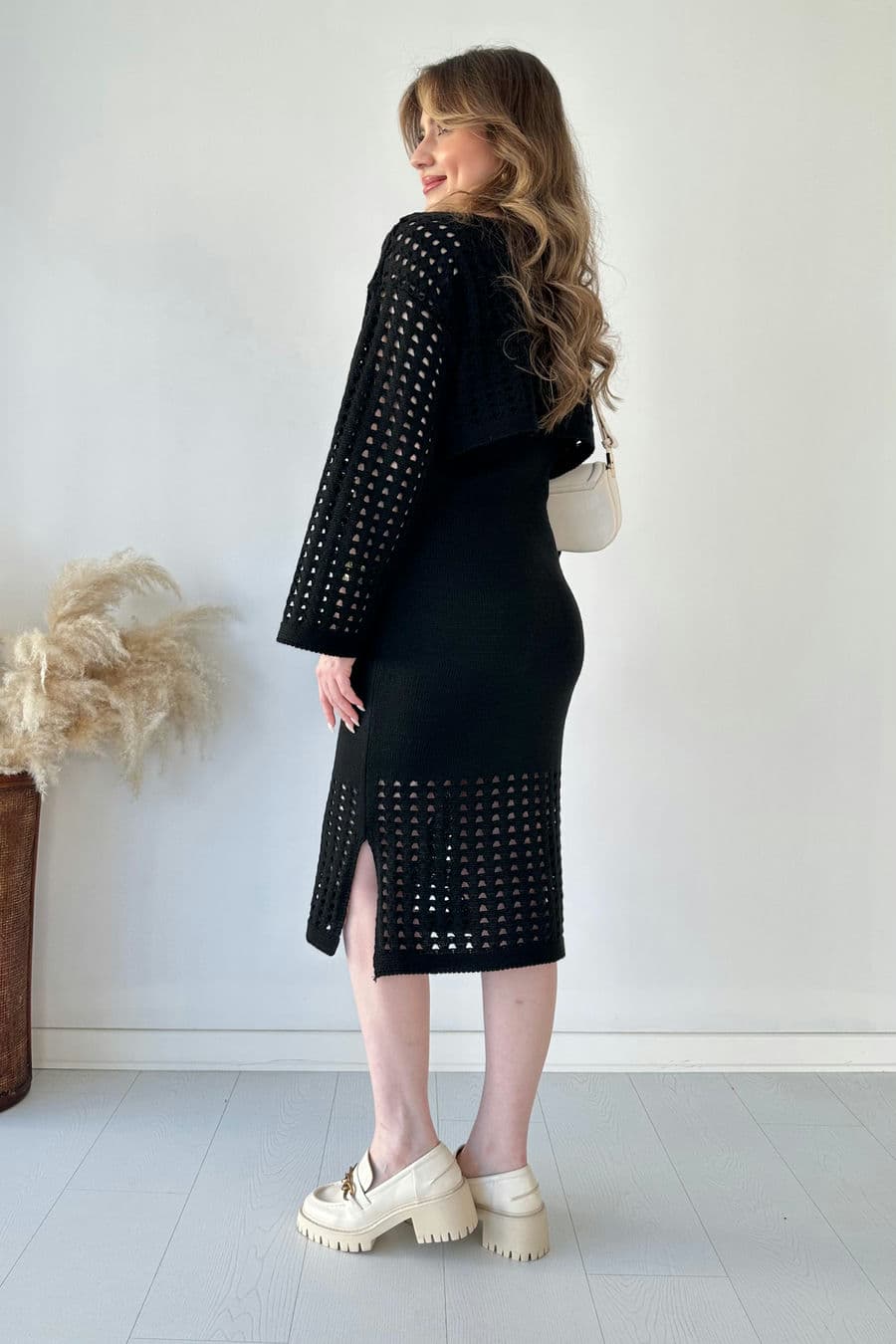 Delikli Triko Elbise Takım