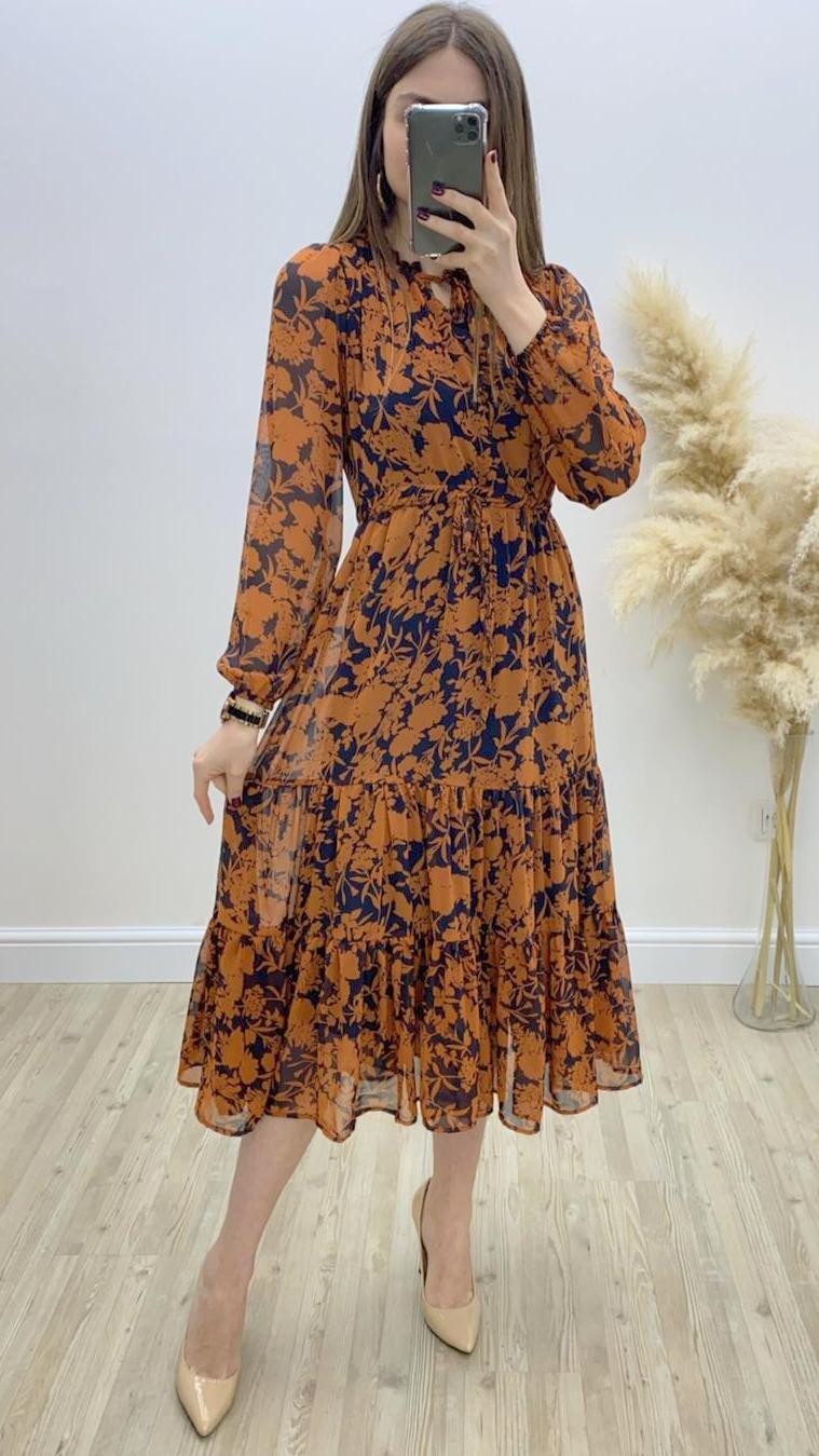 Midi Boy Desenli Elbise