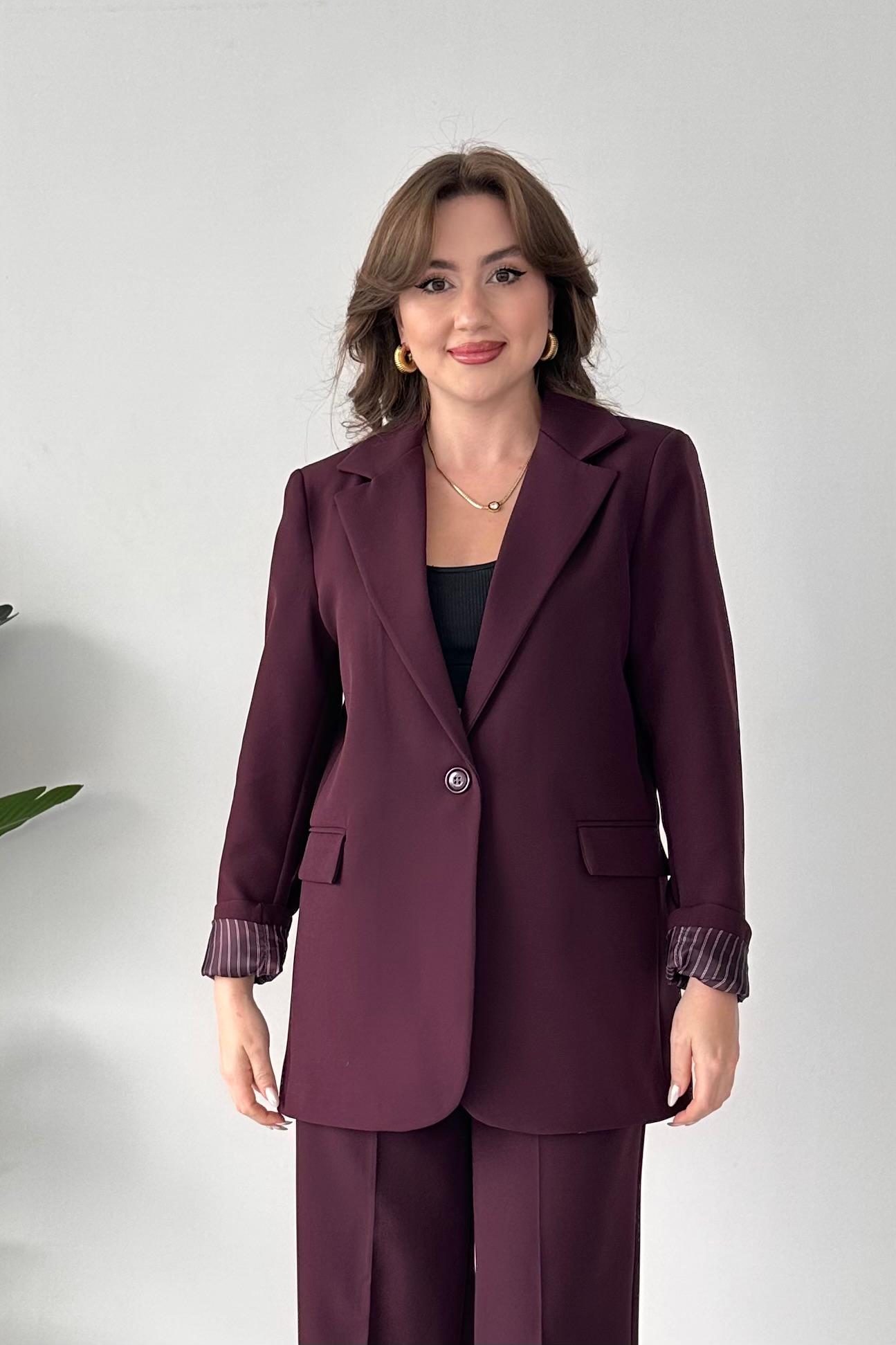 Çizgi Astarlı Blazer Ceket