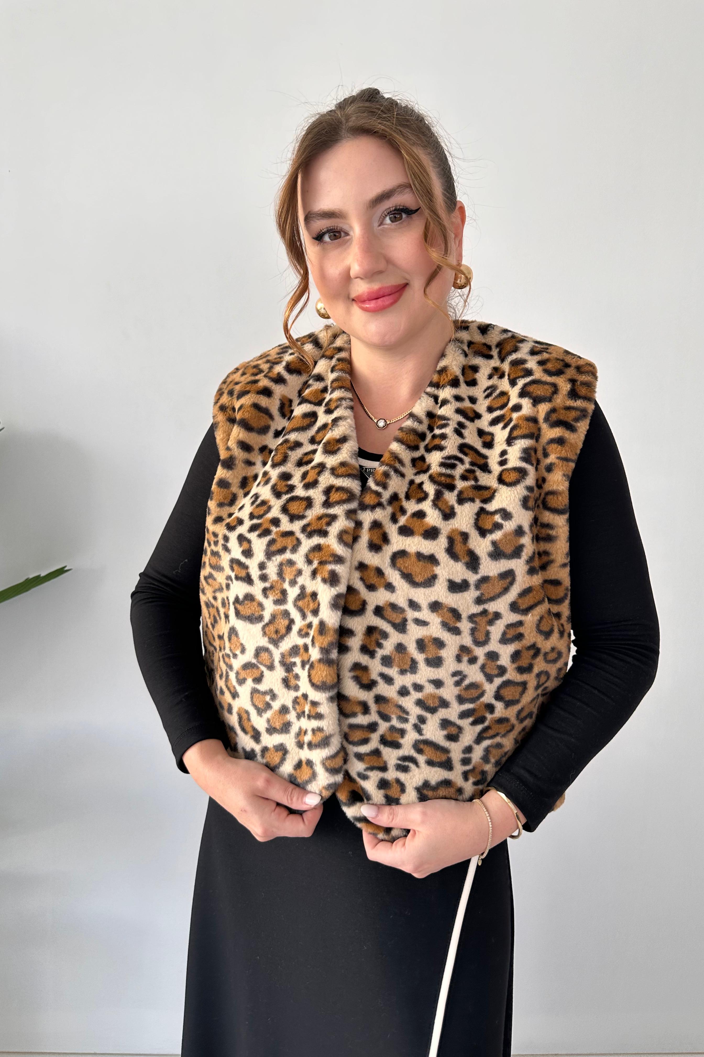 Kürklü Leopar Yelek - Leopar