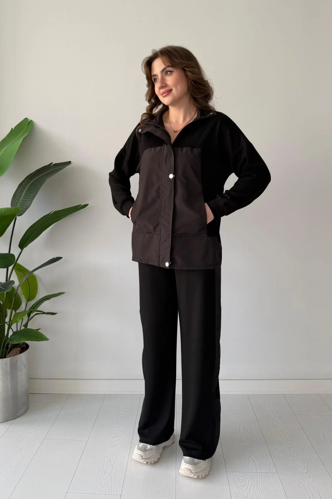 Paraşüt Ceketli İkili Takım - Siyah