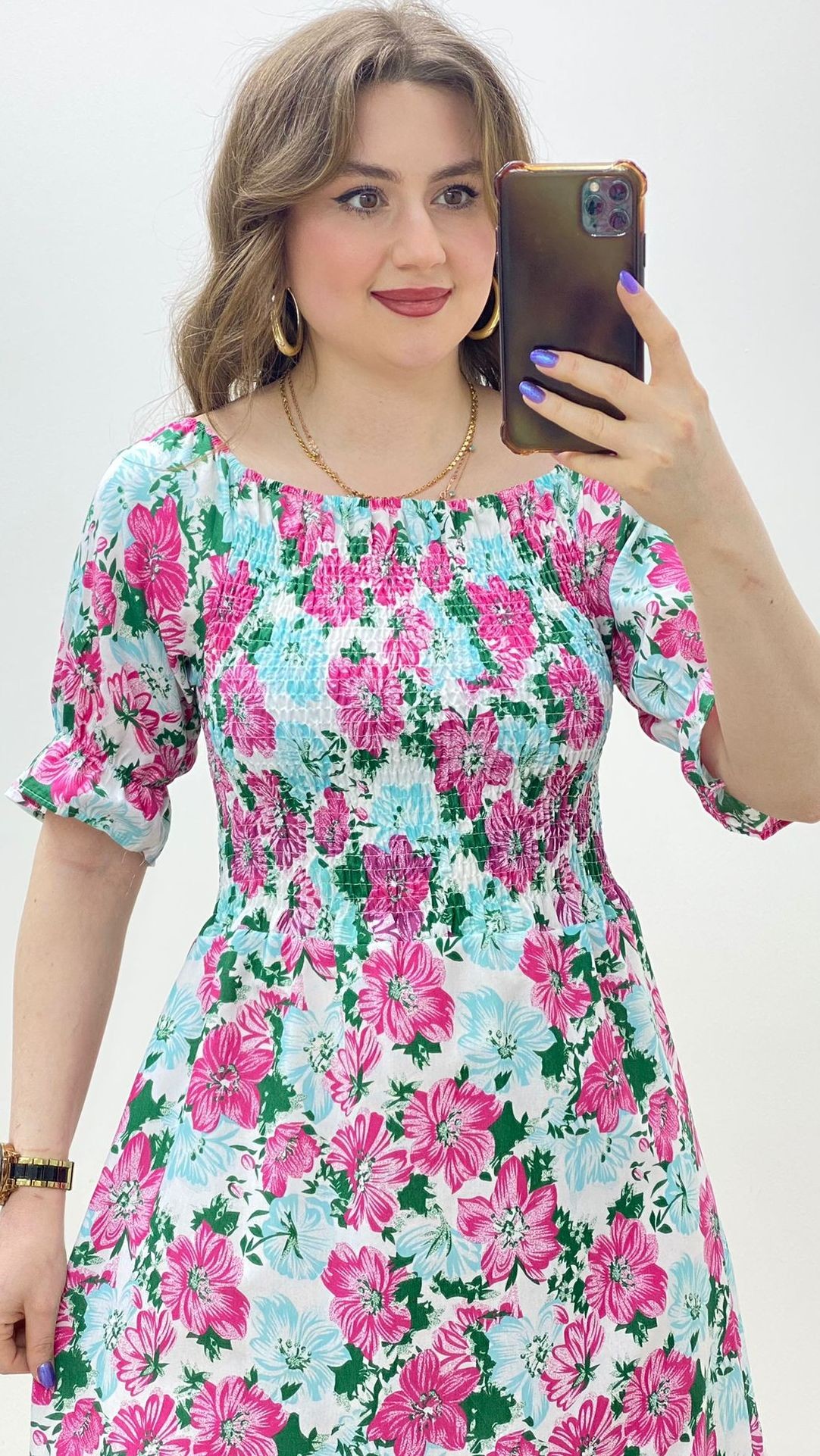 Gipeli Tropikal Poplin Elbise Beyaz