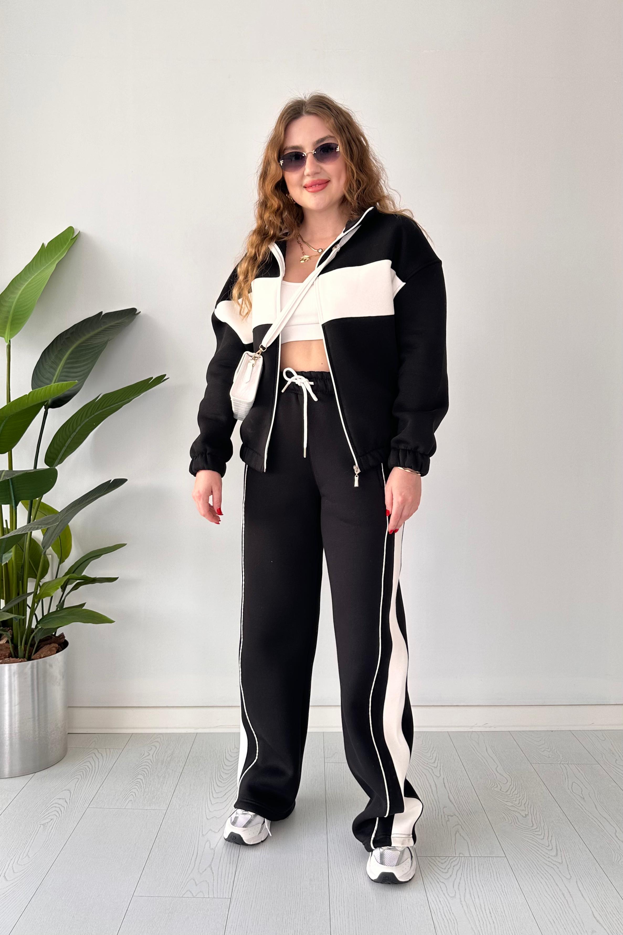 Şeritli İçi Polar Eşofman Takımı