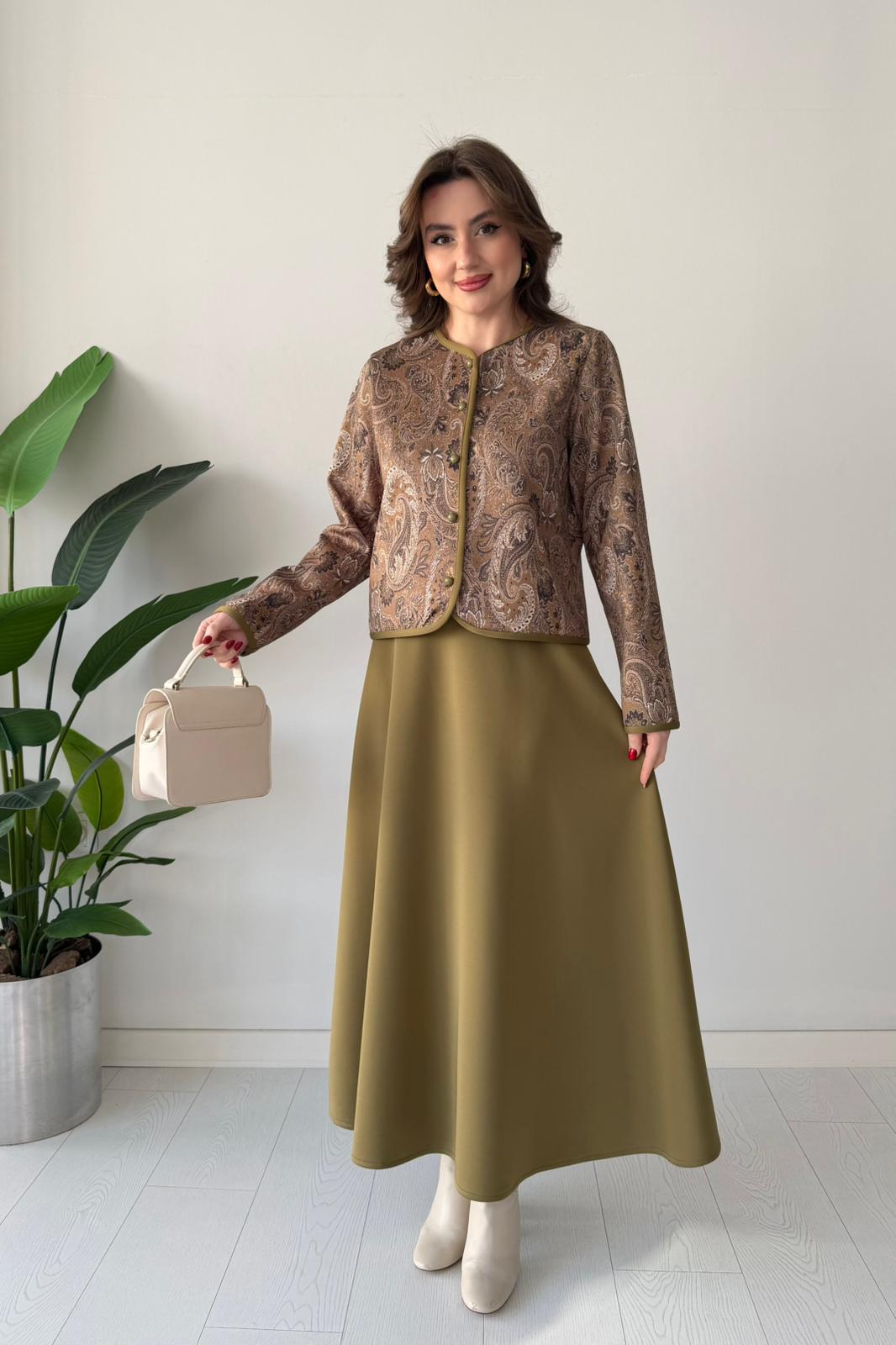 Şal Desen Etekli Takım - Haki