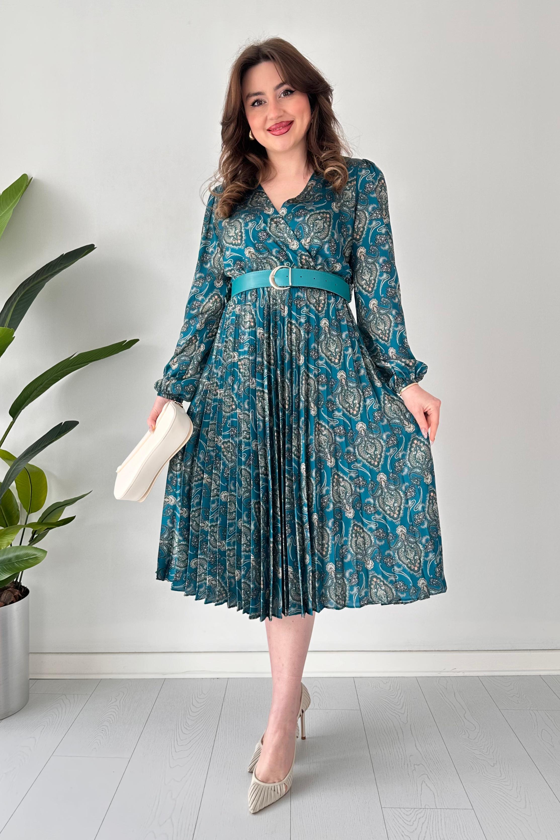 Şal Desen Saten Elbise