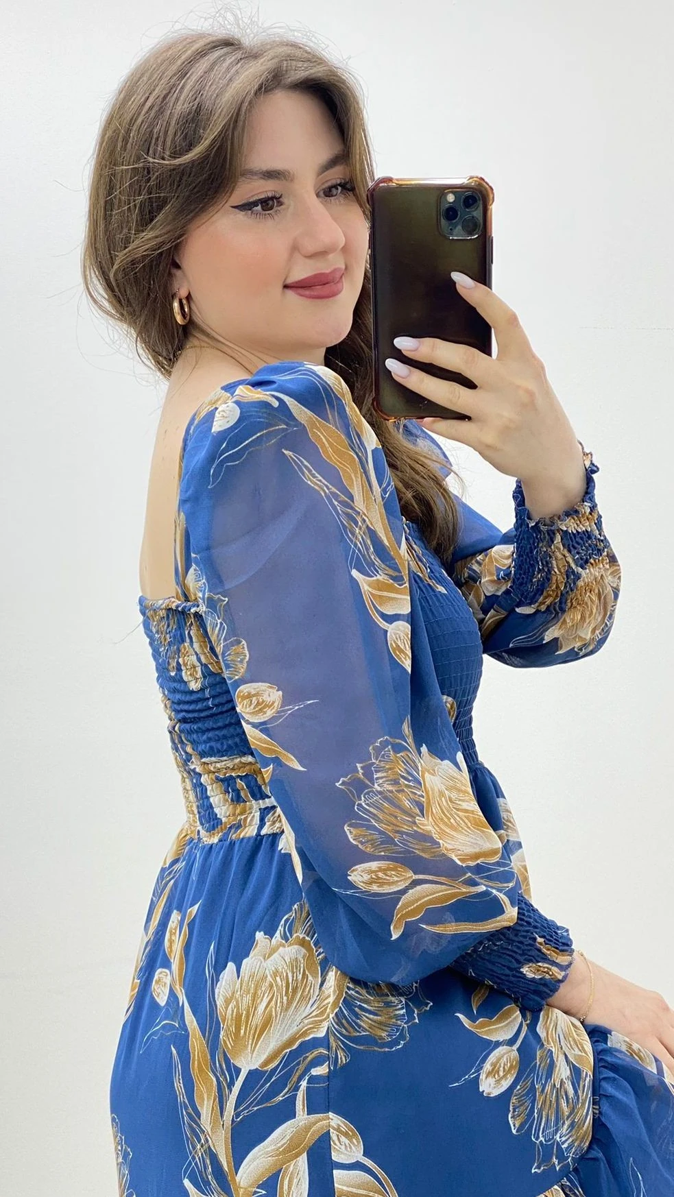 Hanımeli Gipeli Şİfon Elbise Mavi