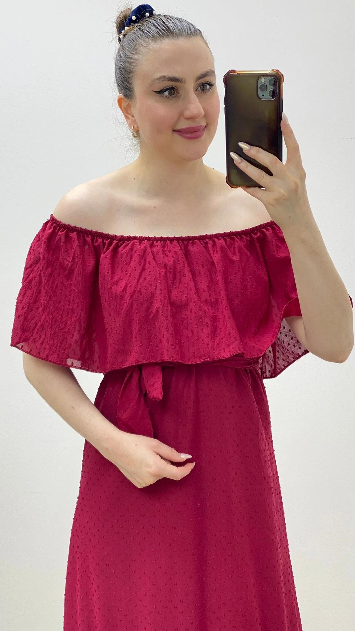 Kabarcık Puanlı Madonna Elbise Bordo