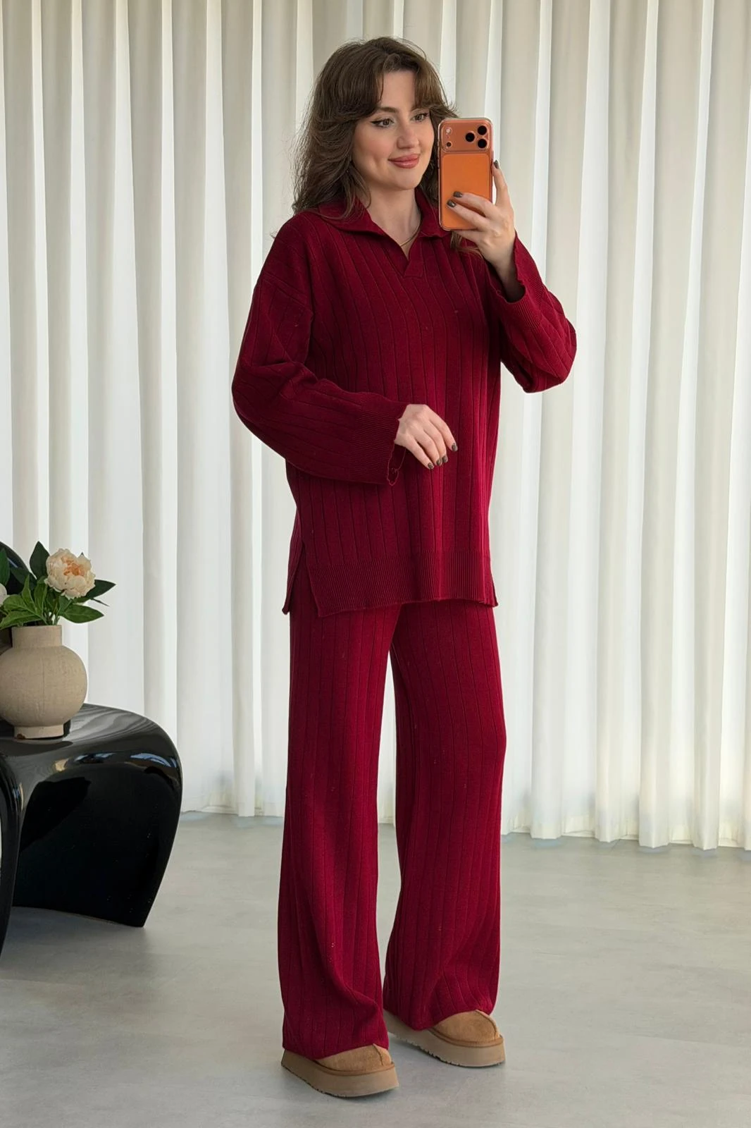 Fitilli Triko Takım - Bordo